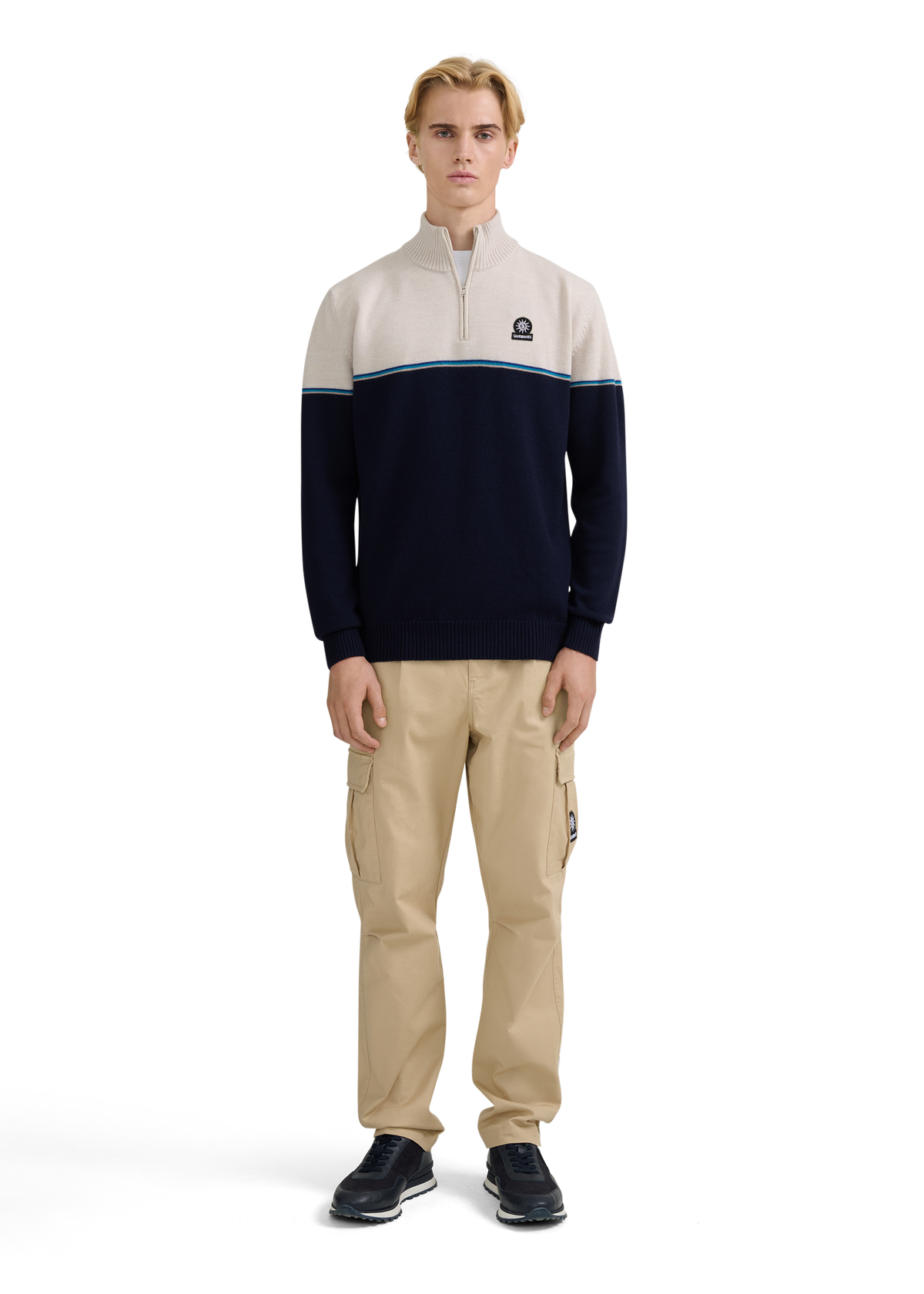 Colour Block Tri-Colour Quarter-Zip - Navy