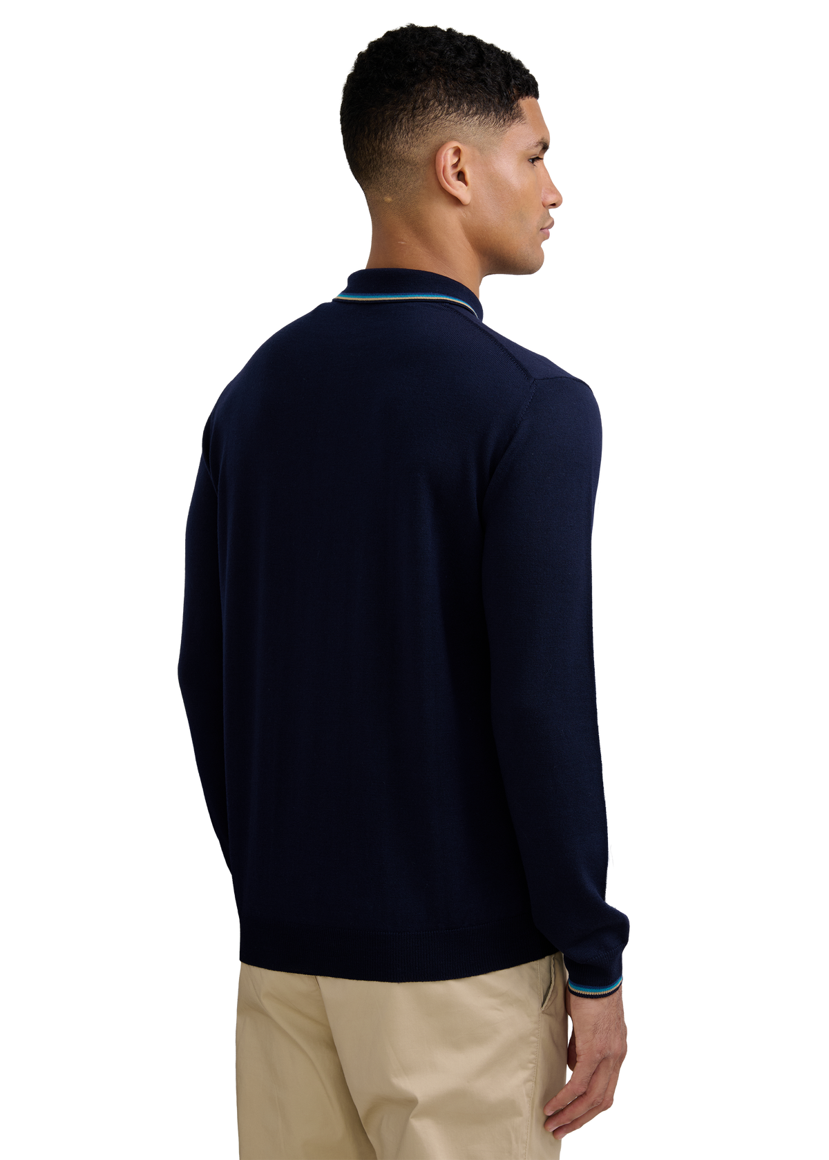 Fine Gauge Tipped Merino Wool Polo - Navy