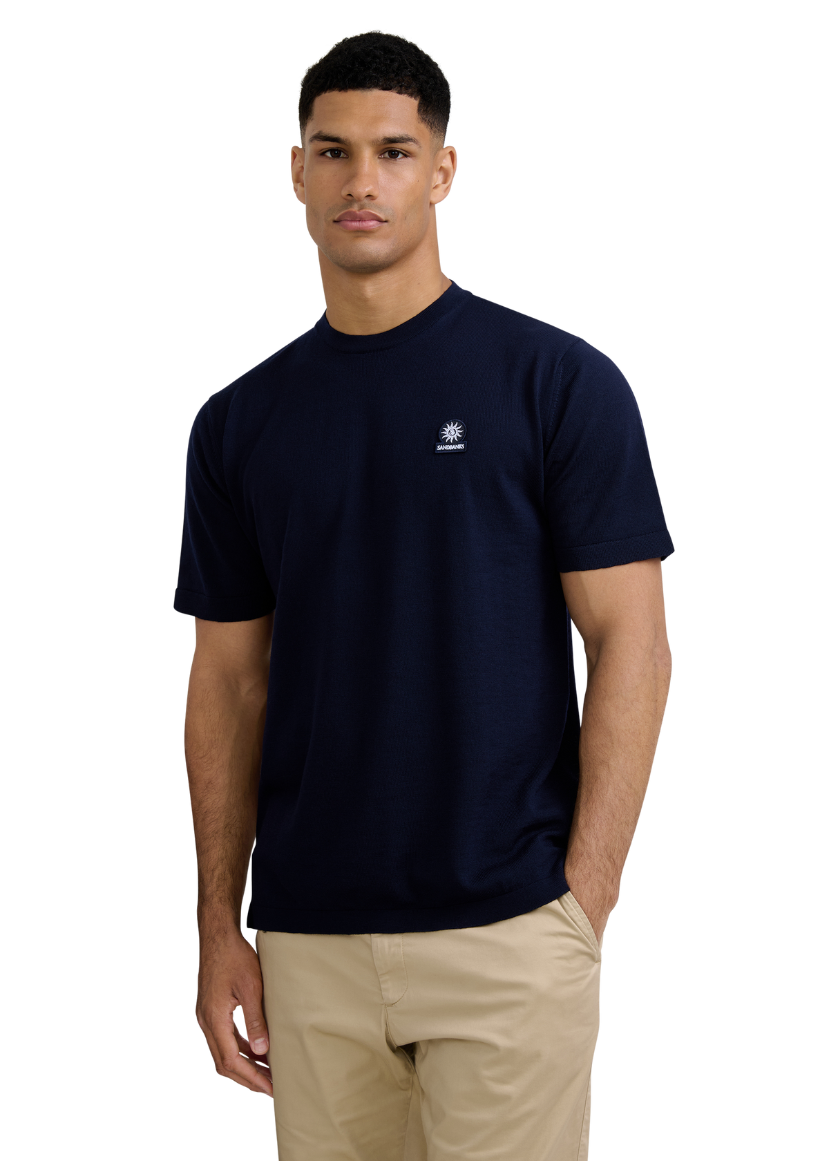 Merino Wool Knitted T-Shirt - Navy