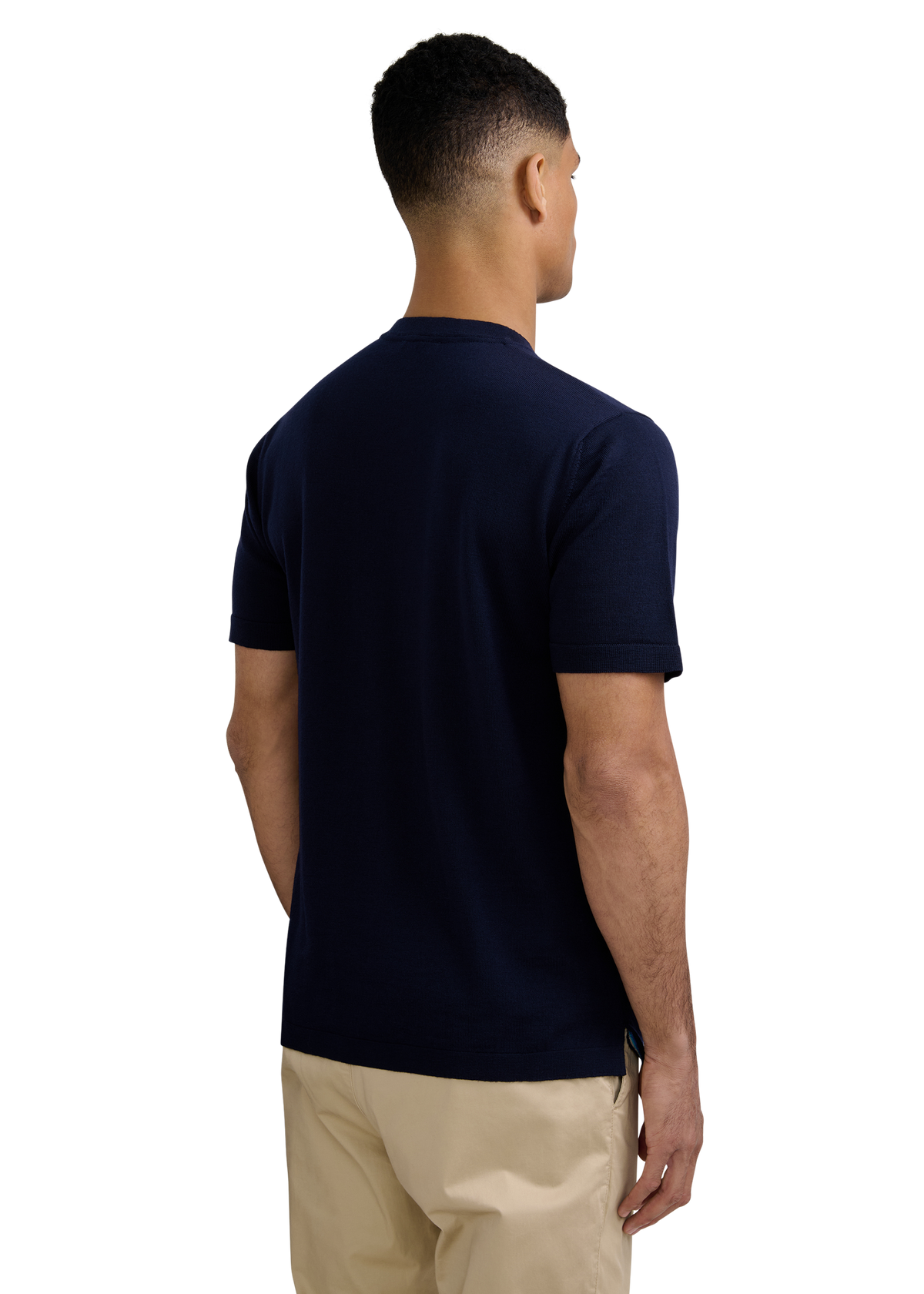 Merino Wool Knitted T-Shirt - Navy