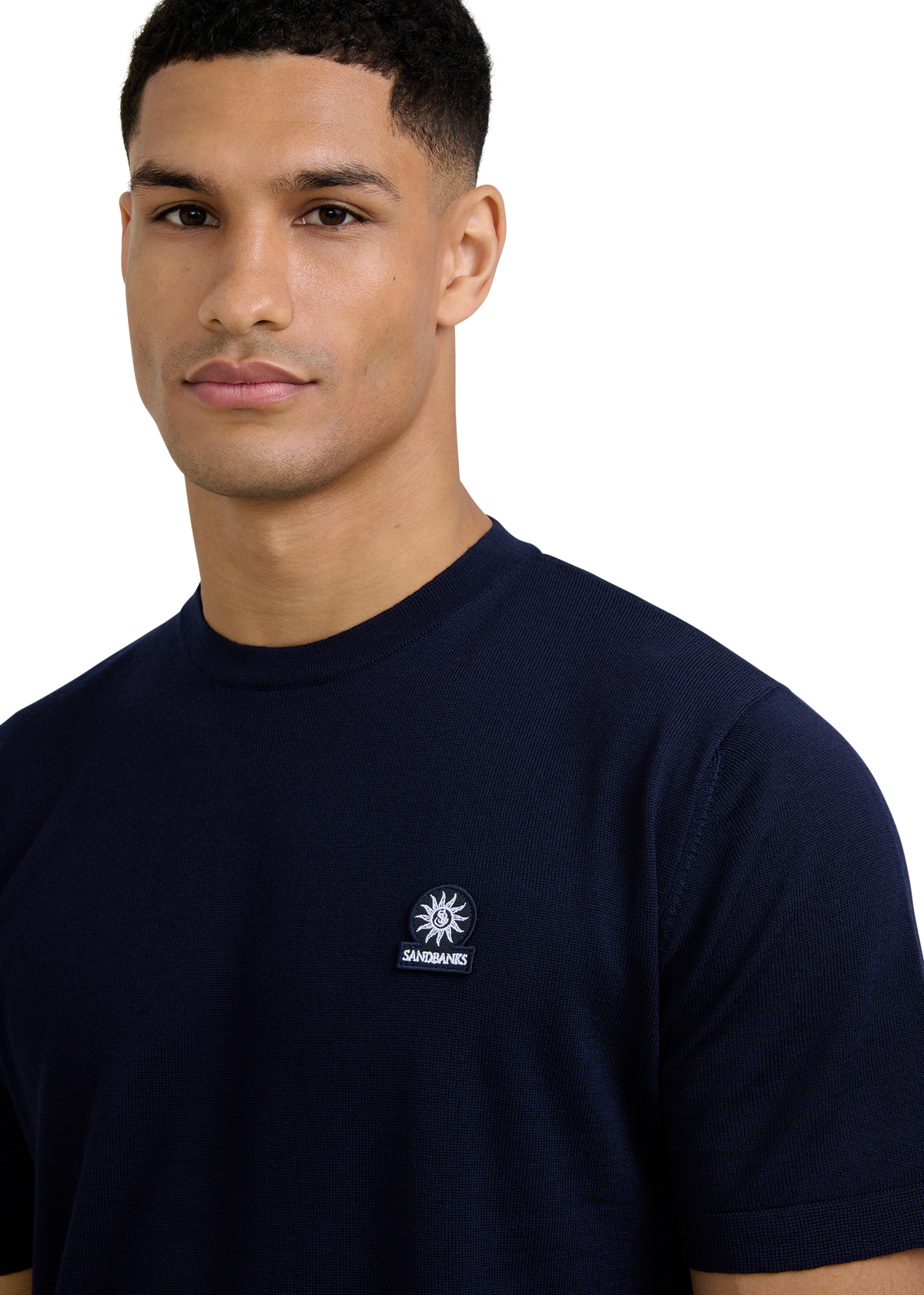 Merino Wool Knitted T-Shirt - Navy