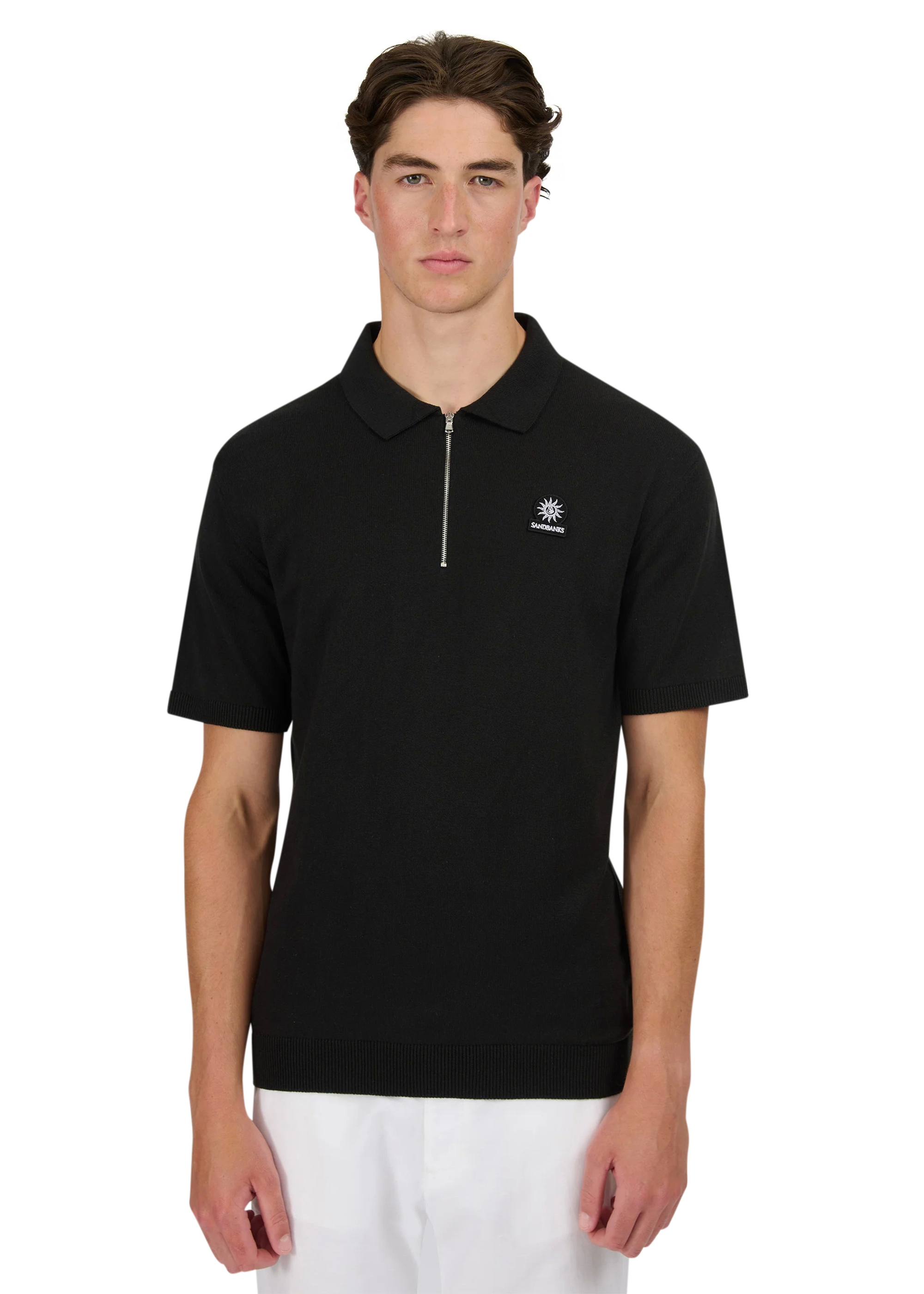 Sandbanks Zip Up Knitted Polo - Black