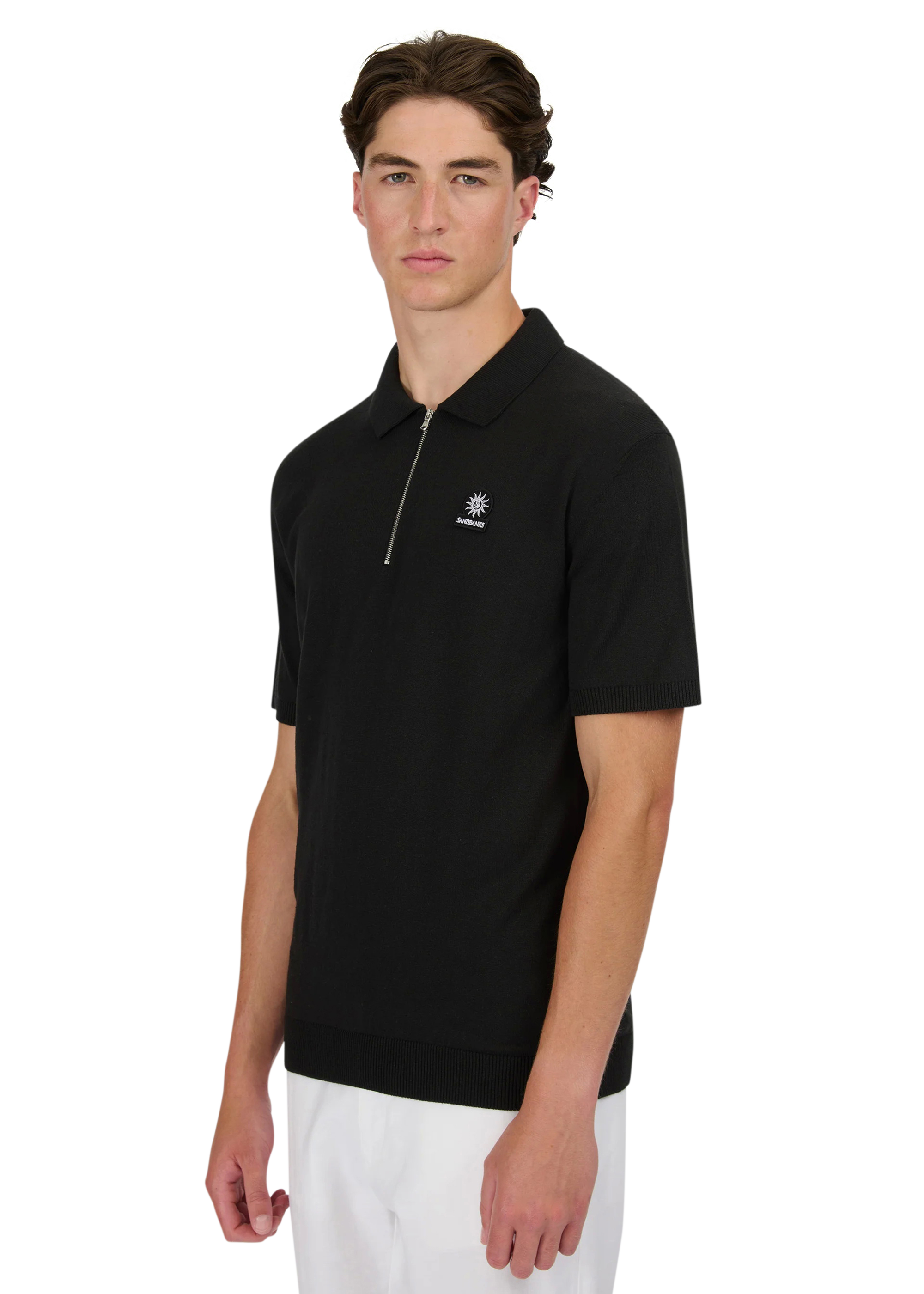 Sandbanks Zip Up Knitted Polo - Black