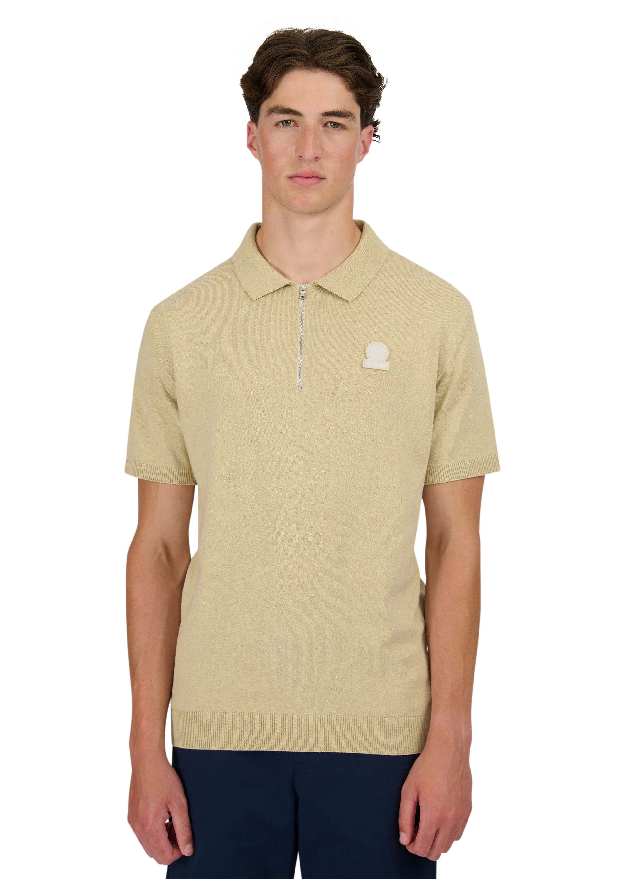 Sandbanks Zip Up Knitted Polo - Stone