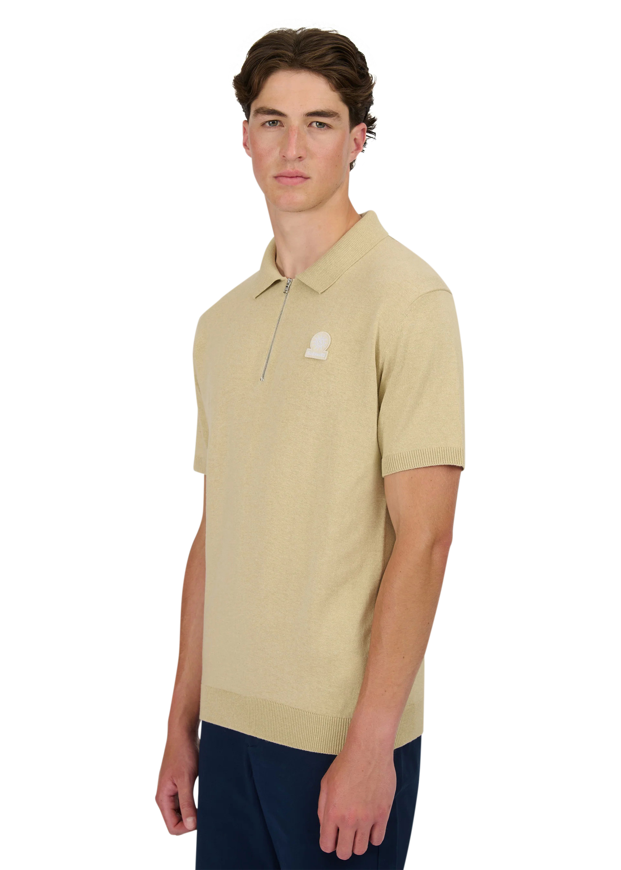 Sandbanks Zip Up Knitted Polo - Stone
