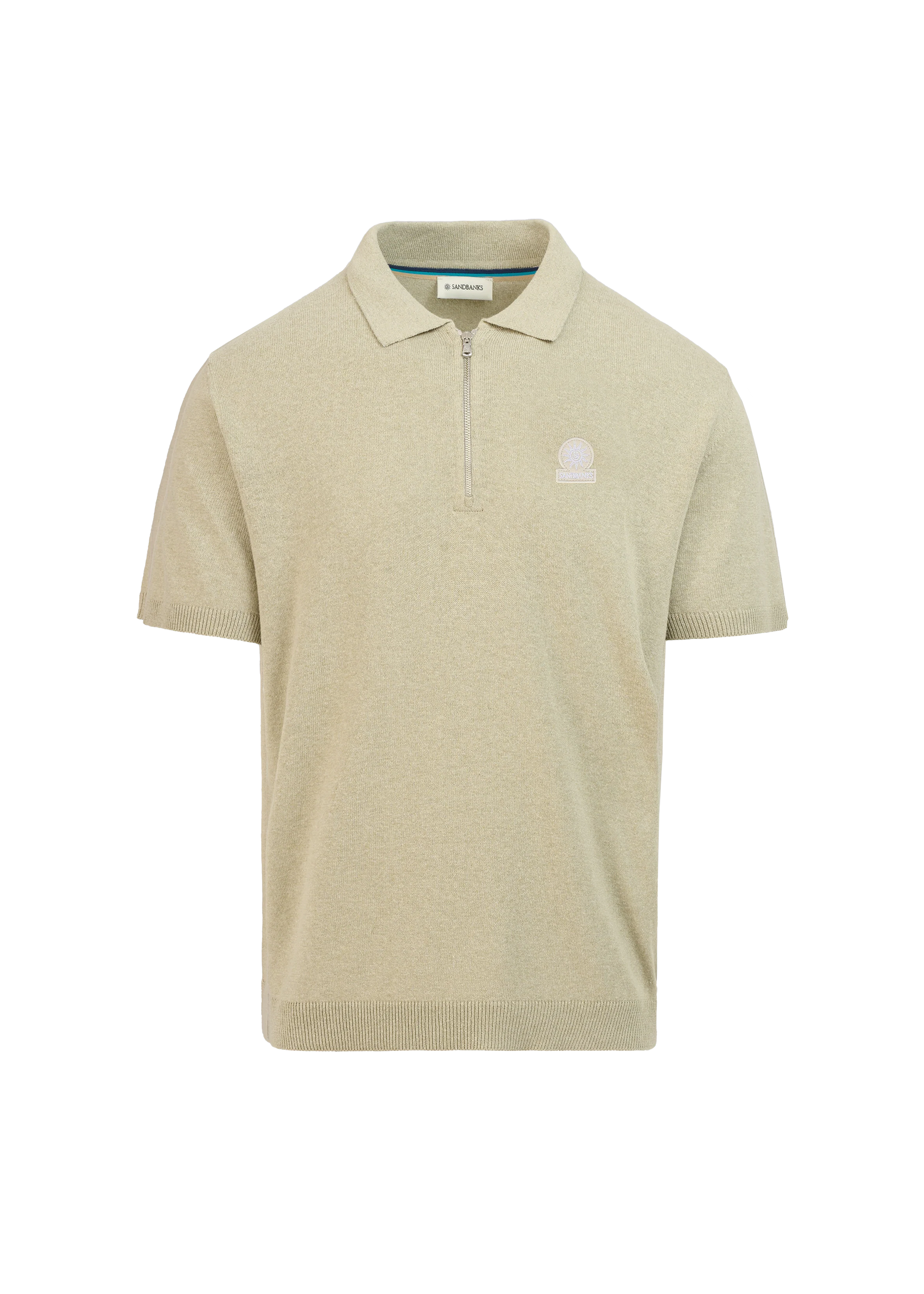 Sandbanks Zip Up Knitted Polo - Stone