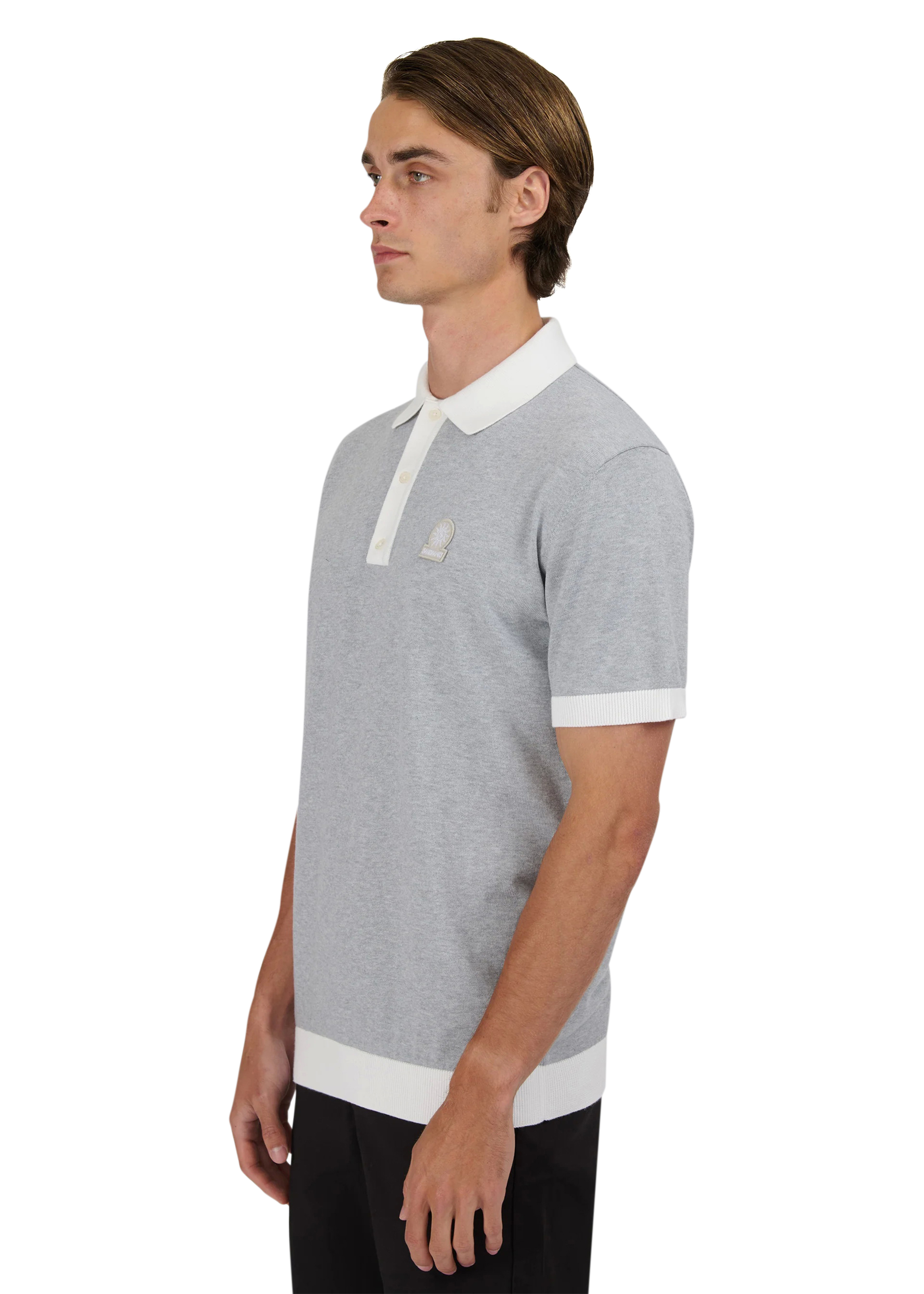Sandbanks 3-Button Knitted Polo Shirt - Grey Marl - Sandbanks