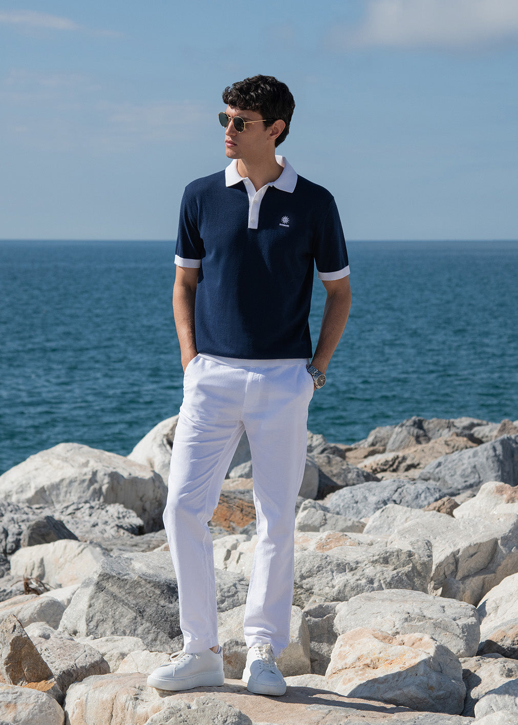 Sandbanks 3-Button Knitted Polo Shirt - Navy - Sandbanks