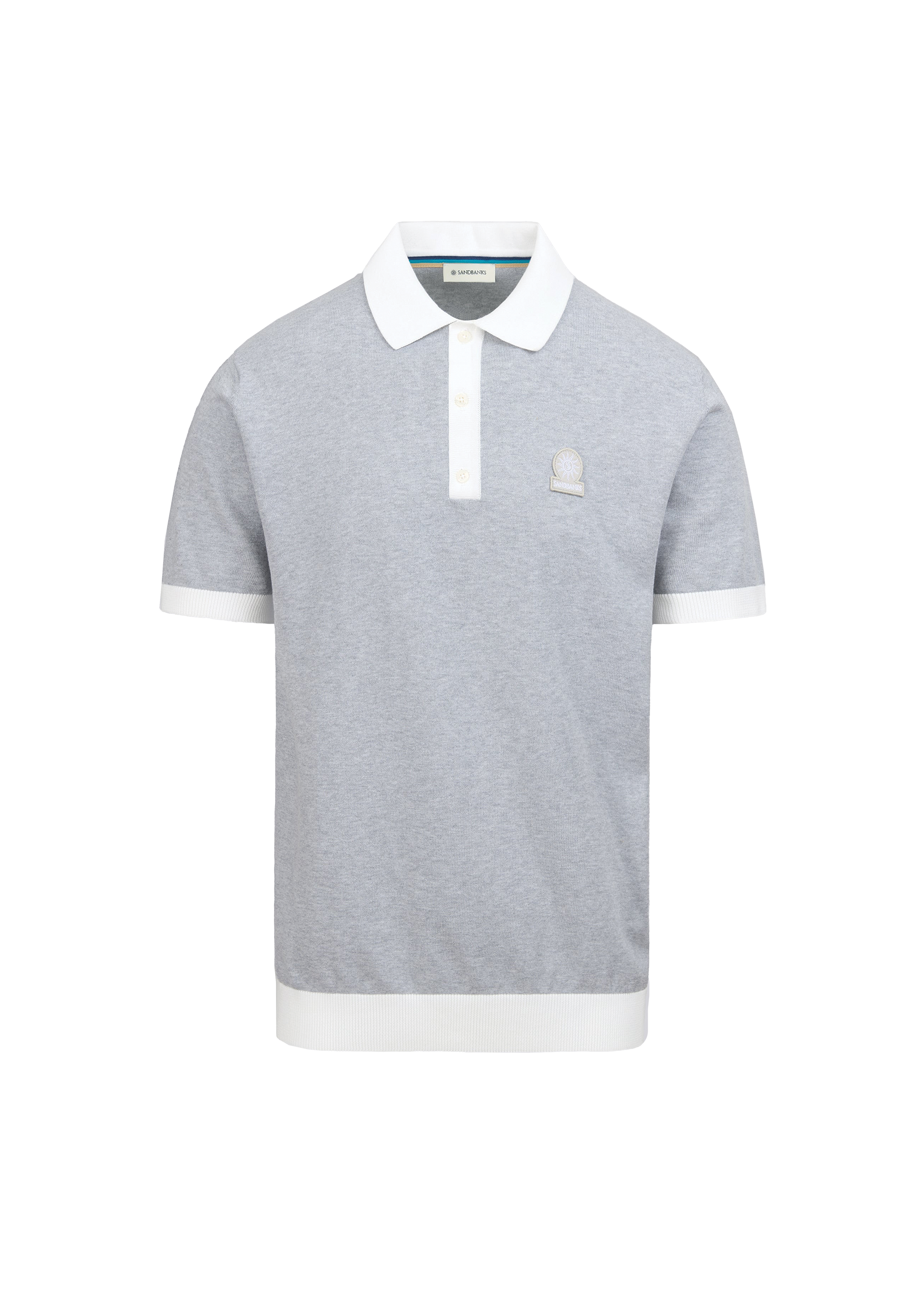 Grey Knitted Polo with Sandbanks badge