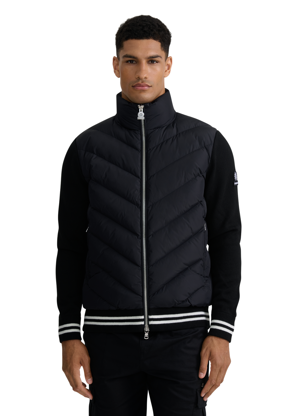 Hybrid Full-Zip Puffer Cardigan - Black