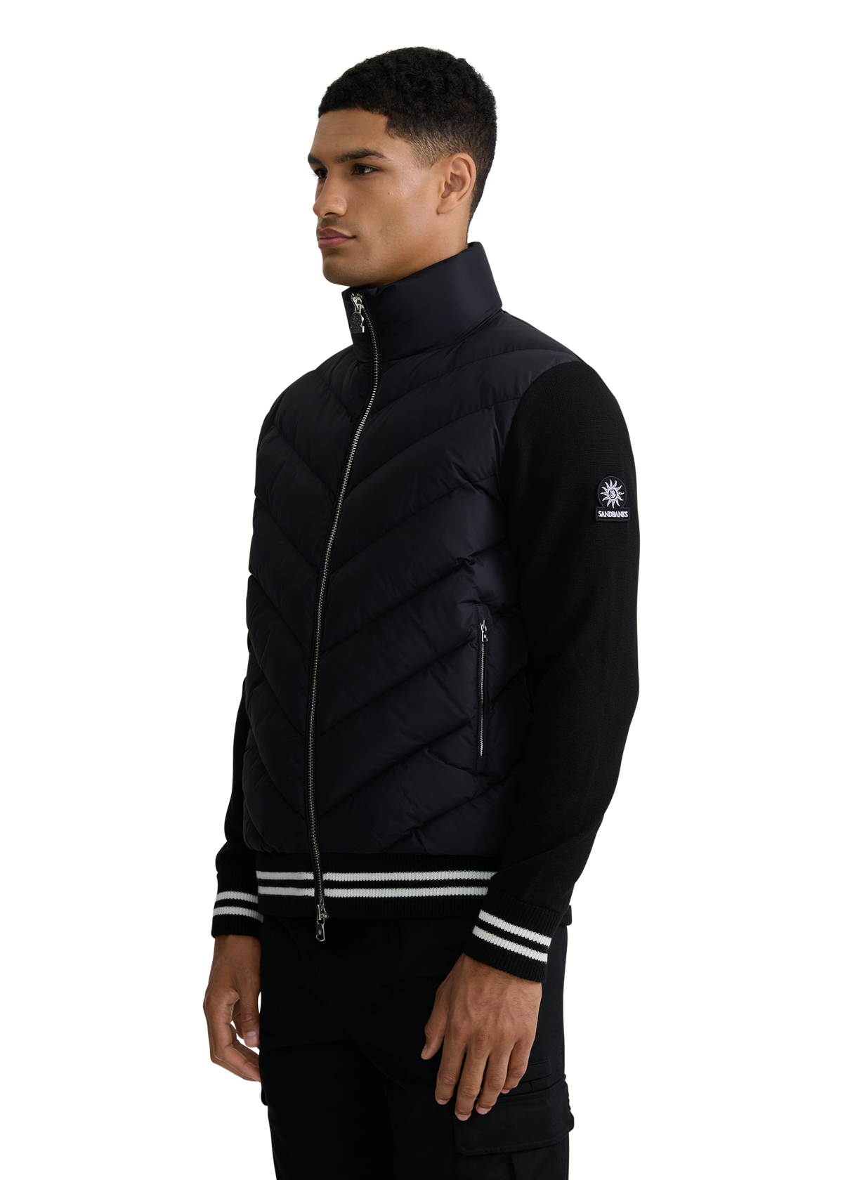 Hybrid Full-Zip Puffer Cardigan - Black