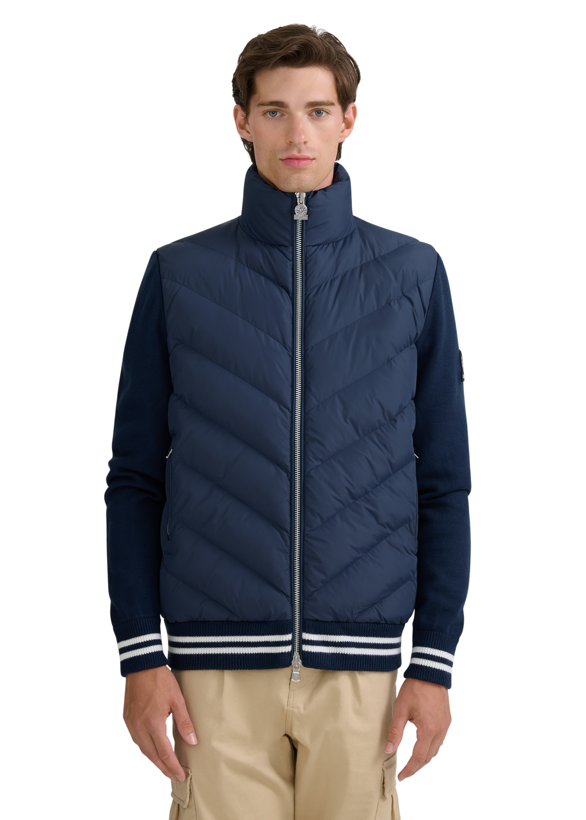 Hybrid Full-Zip Puffer Cardigan - Navy