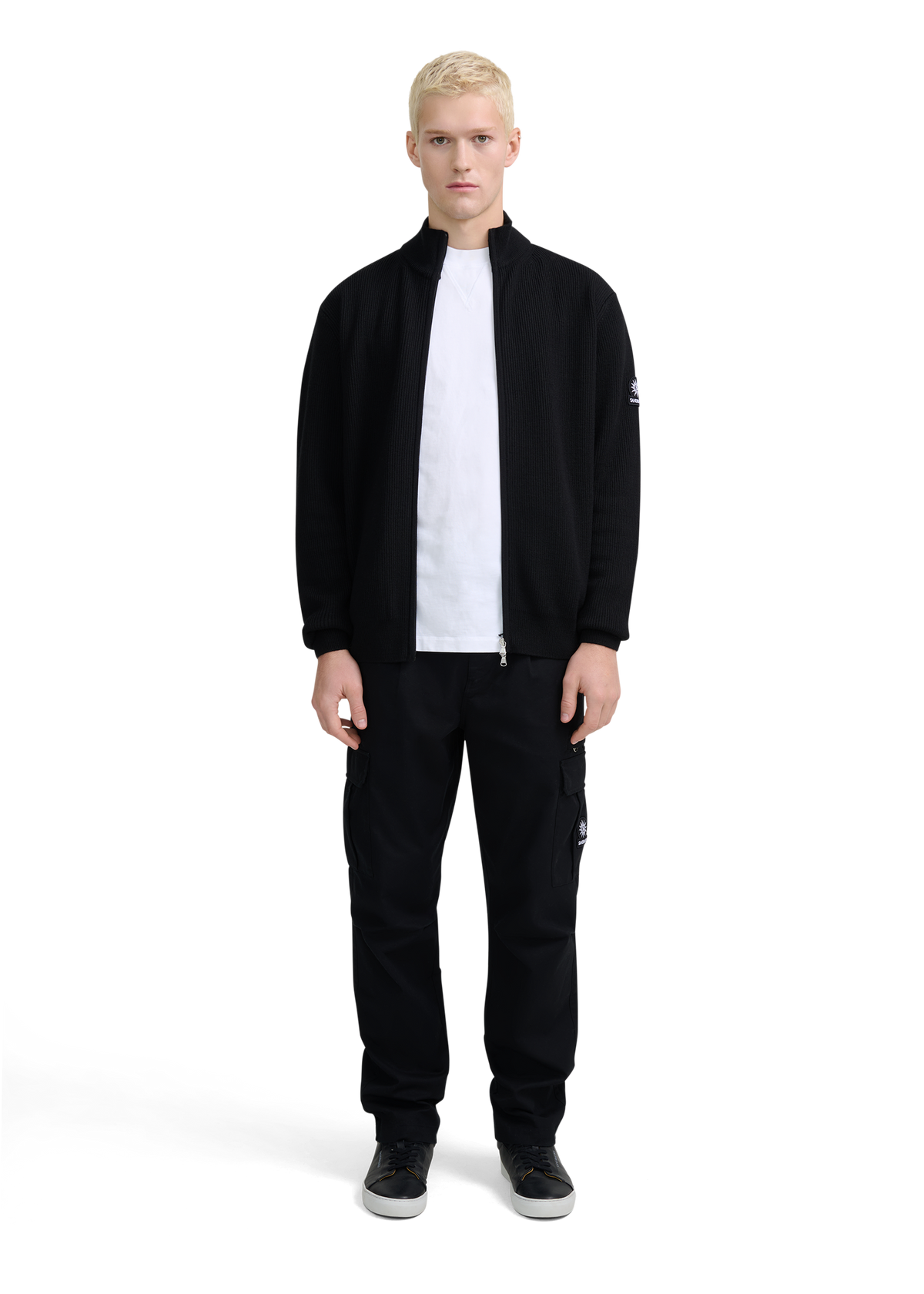 Zip-Through Funnel Neck Cardigan - Black