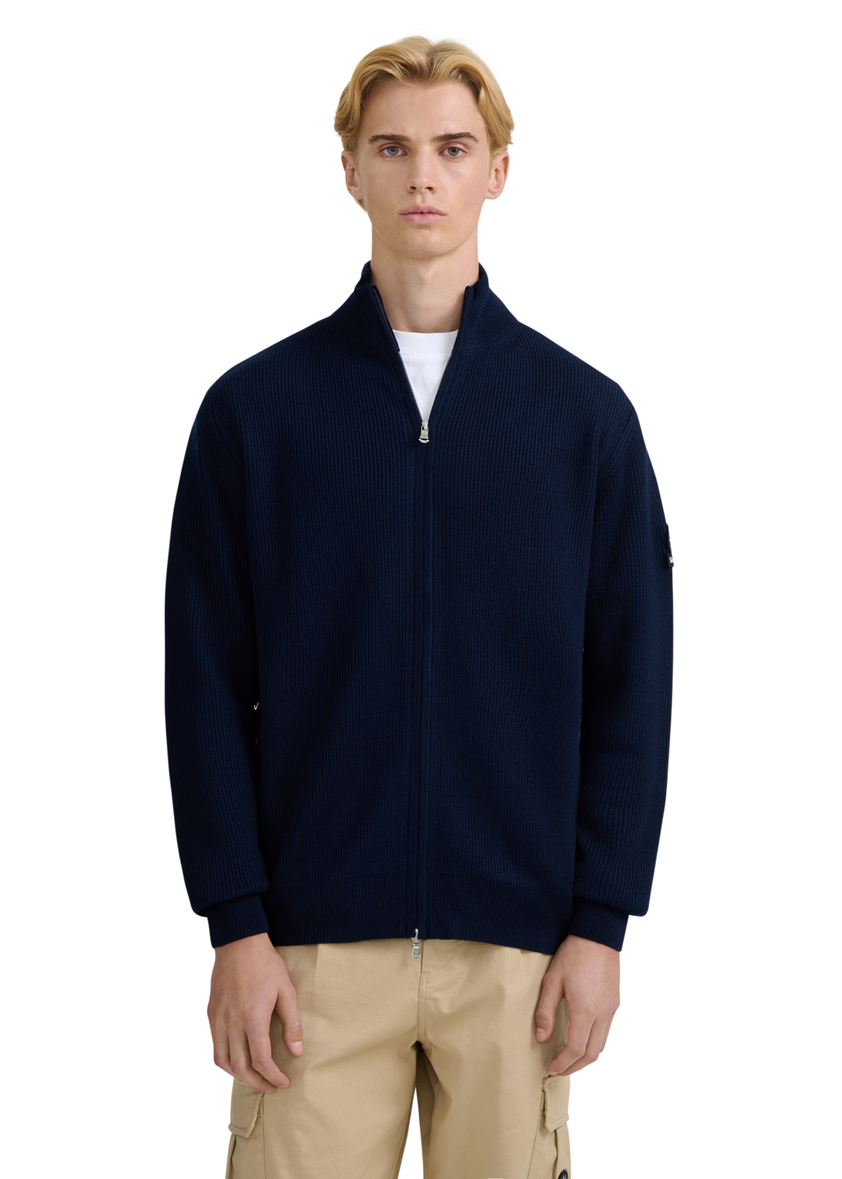 Zip-Through Funnel Neck Cardigan - Navy