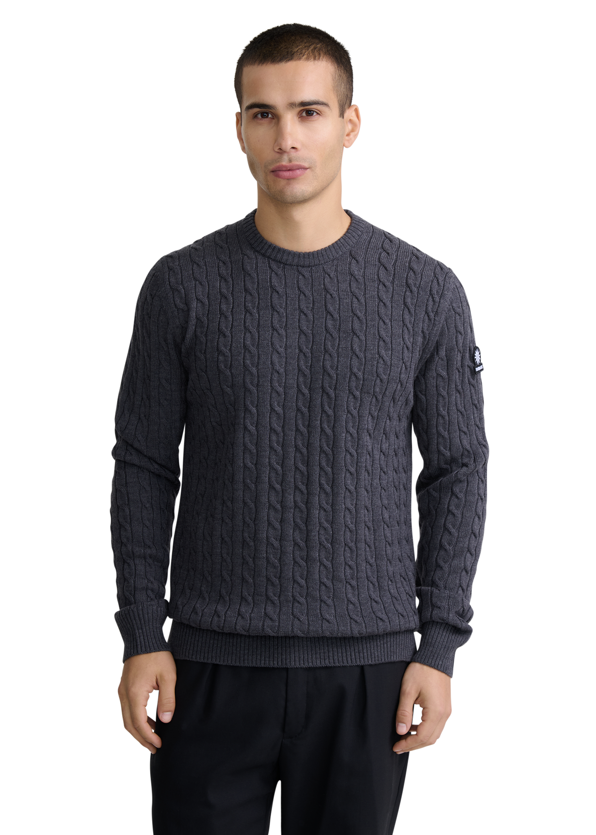 Sandbanks Merino Wool Cable Knit Jumper - Anthracite