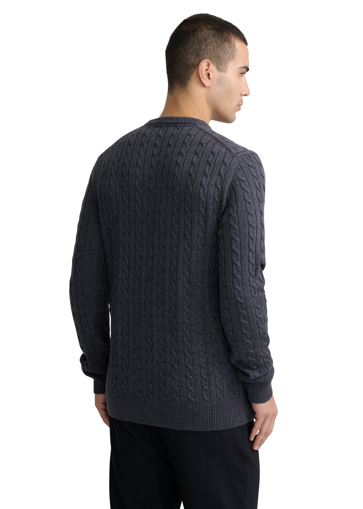 Sandbanks Merino Wool Cable Knit Jumper - Anthracite