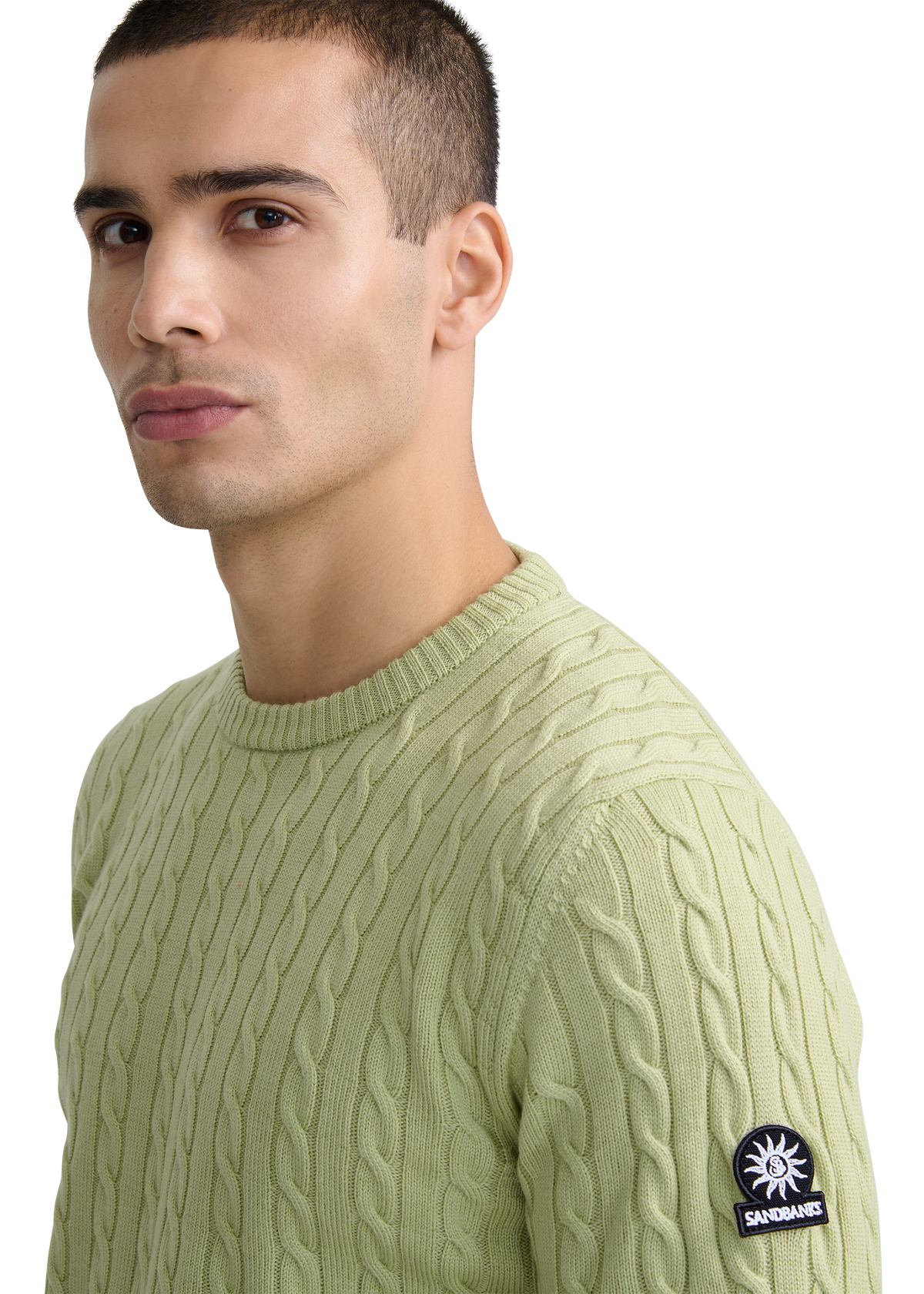 Sandbanks Merino Wool Cable Knit Jumper - Sage