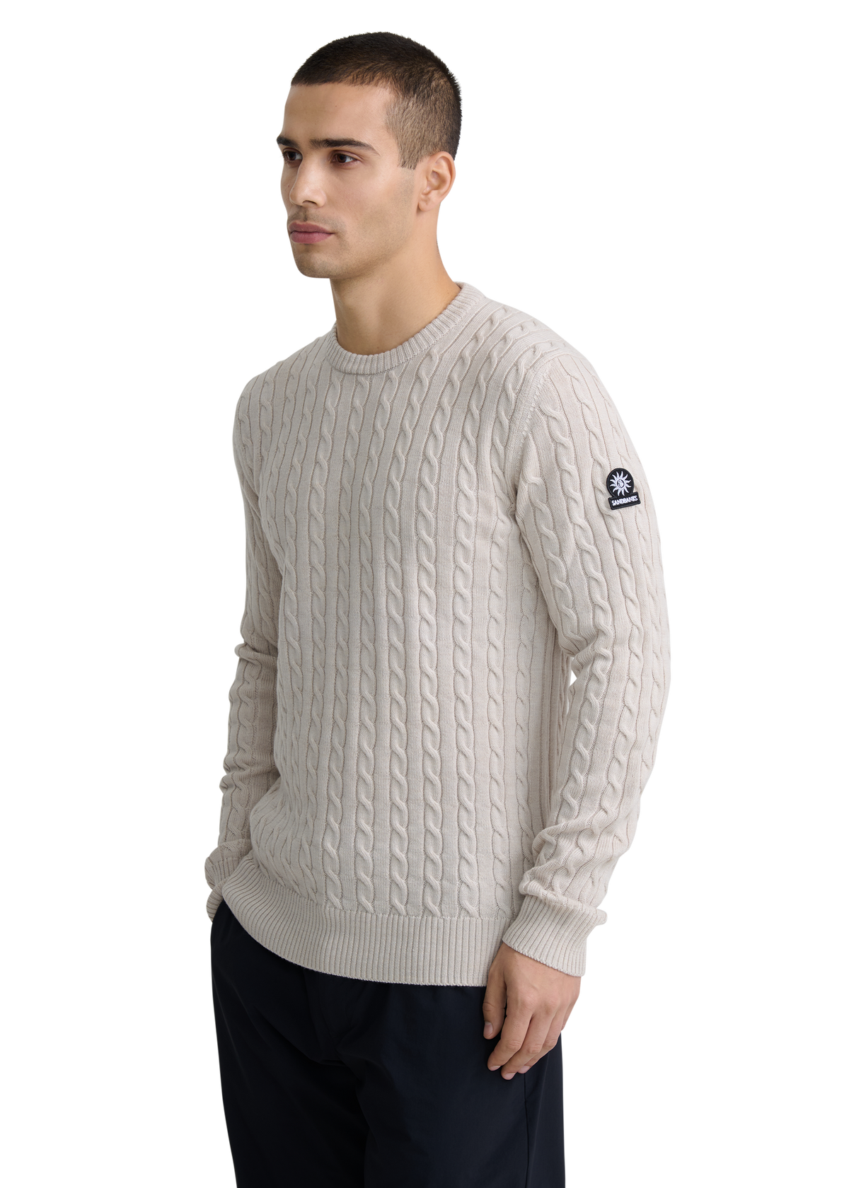 Sandbanks Merino Wool Cable Knit Jumper - Stone