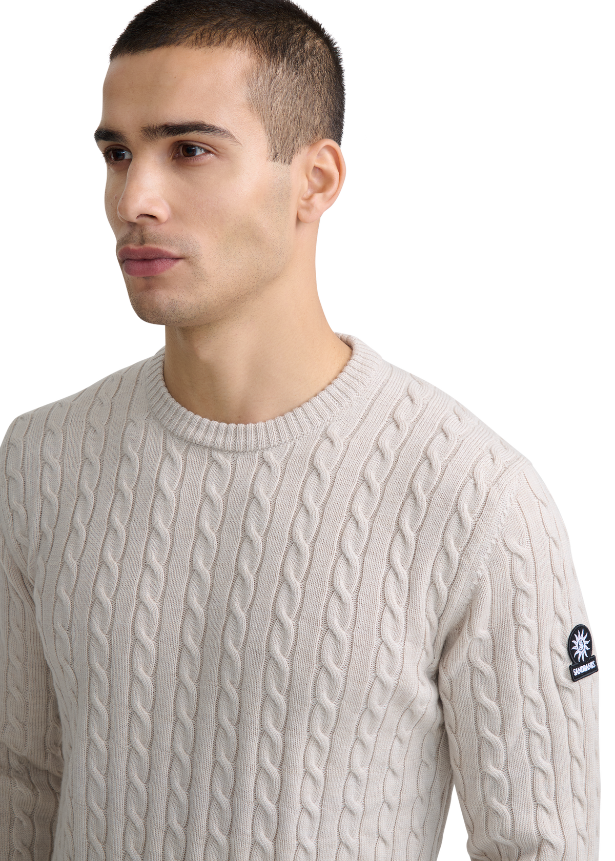Sandbanks Merino Wool Cable Knit Jumper - Stone