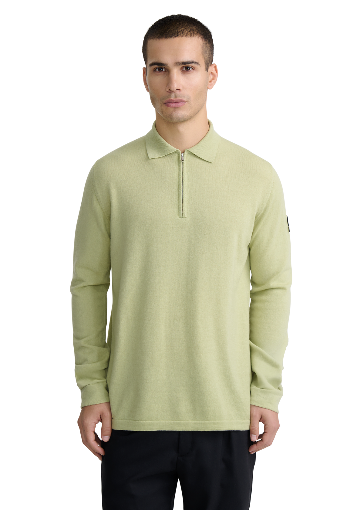 Sandbanks Merino Wool Zip Polo Shirt - Sage