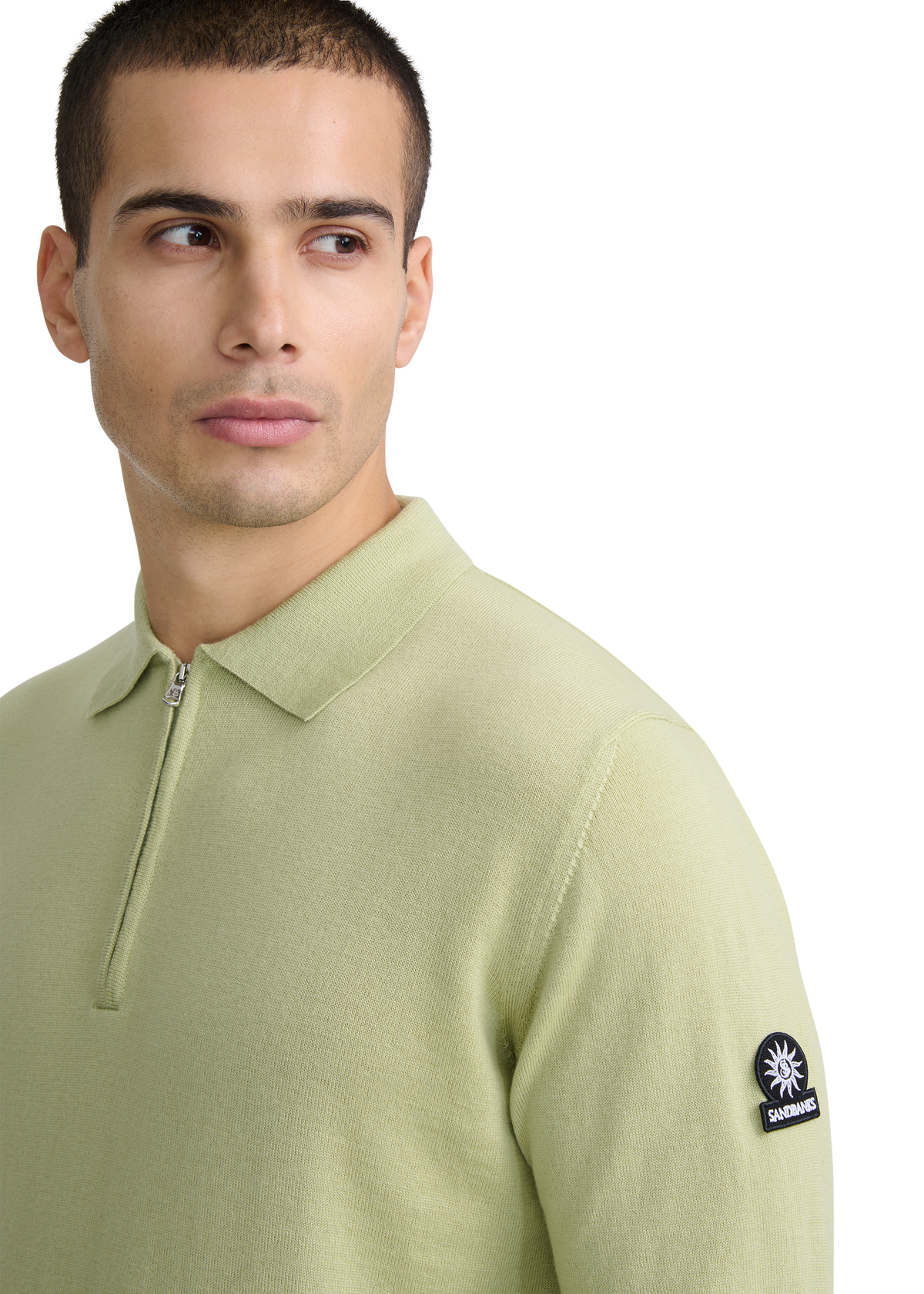 Sandbanks Merino Wool Zip Polo Shirt - Sage