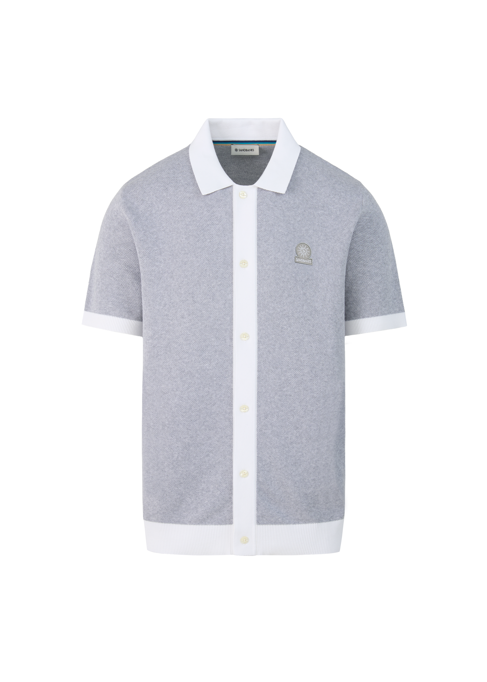 Gray and white checkered shirt with brand logo on a white background