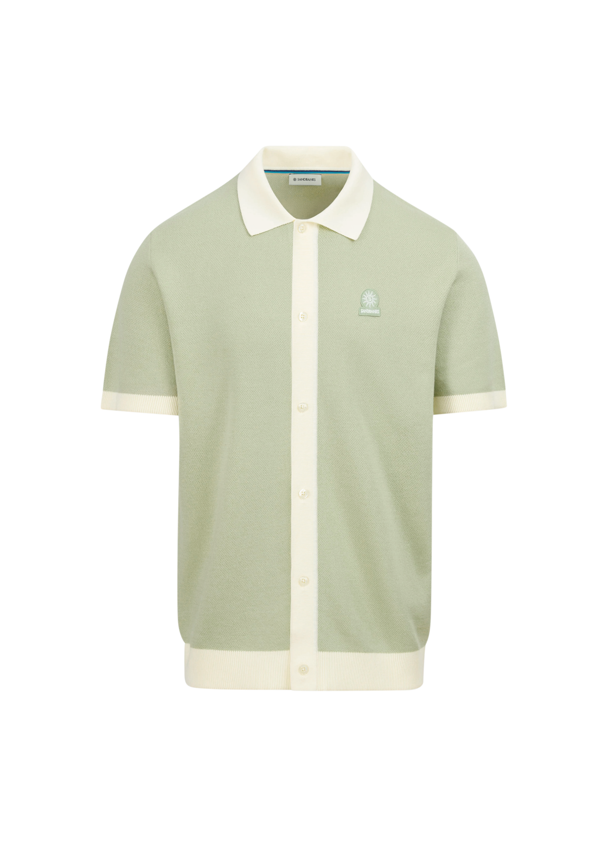 Sandbanks Knitted Full Button Polo Shirt - Sage