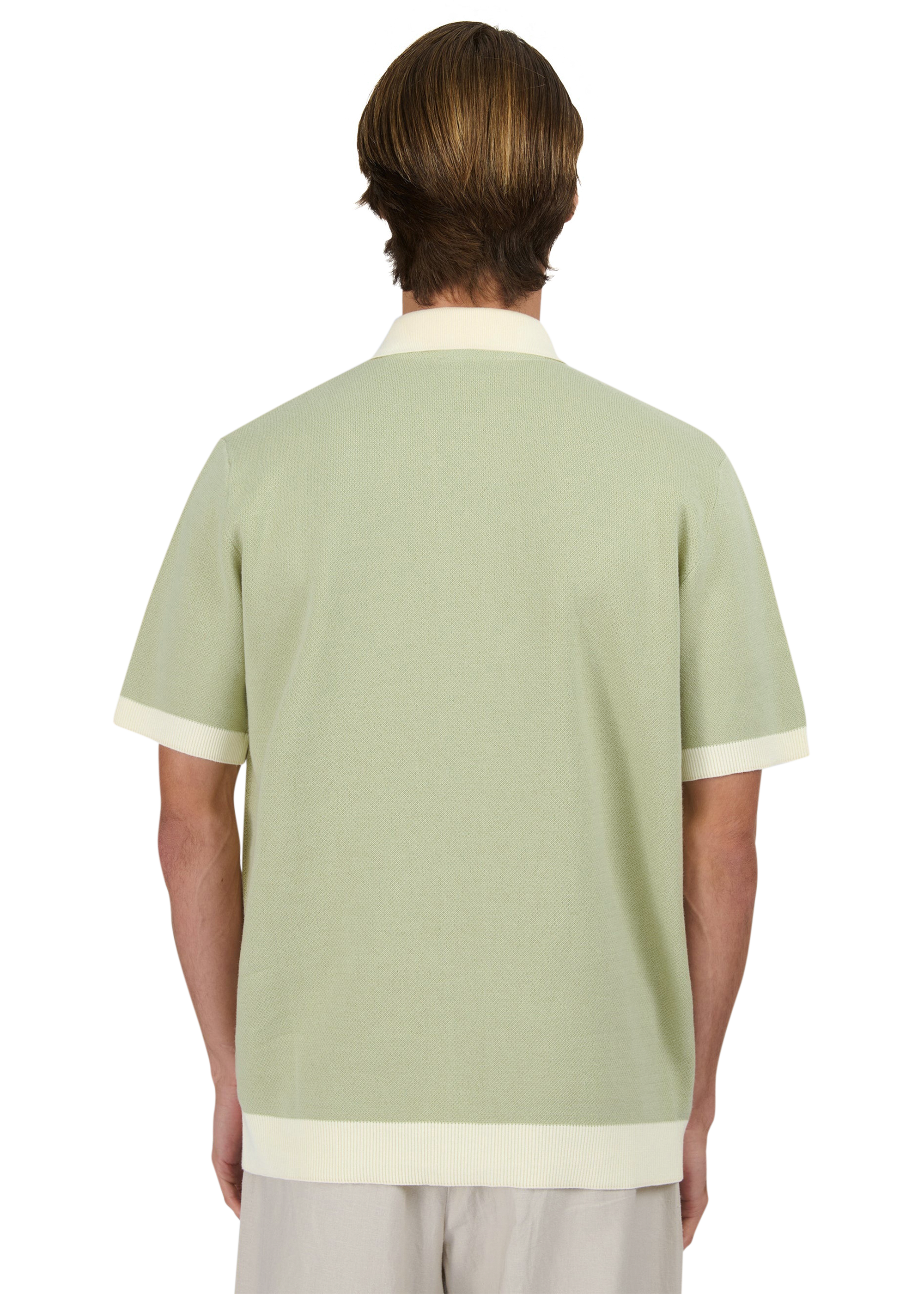 Sandbanks Knitted Full Button Polo Shirt - Sage