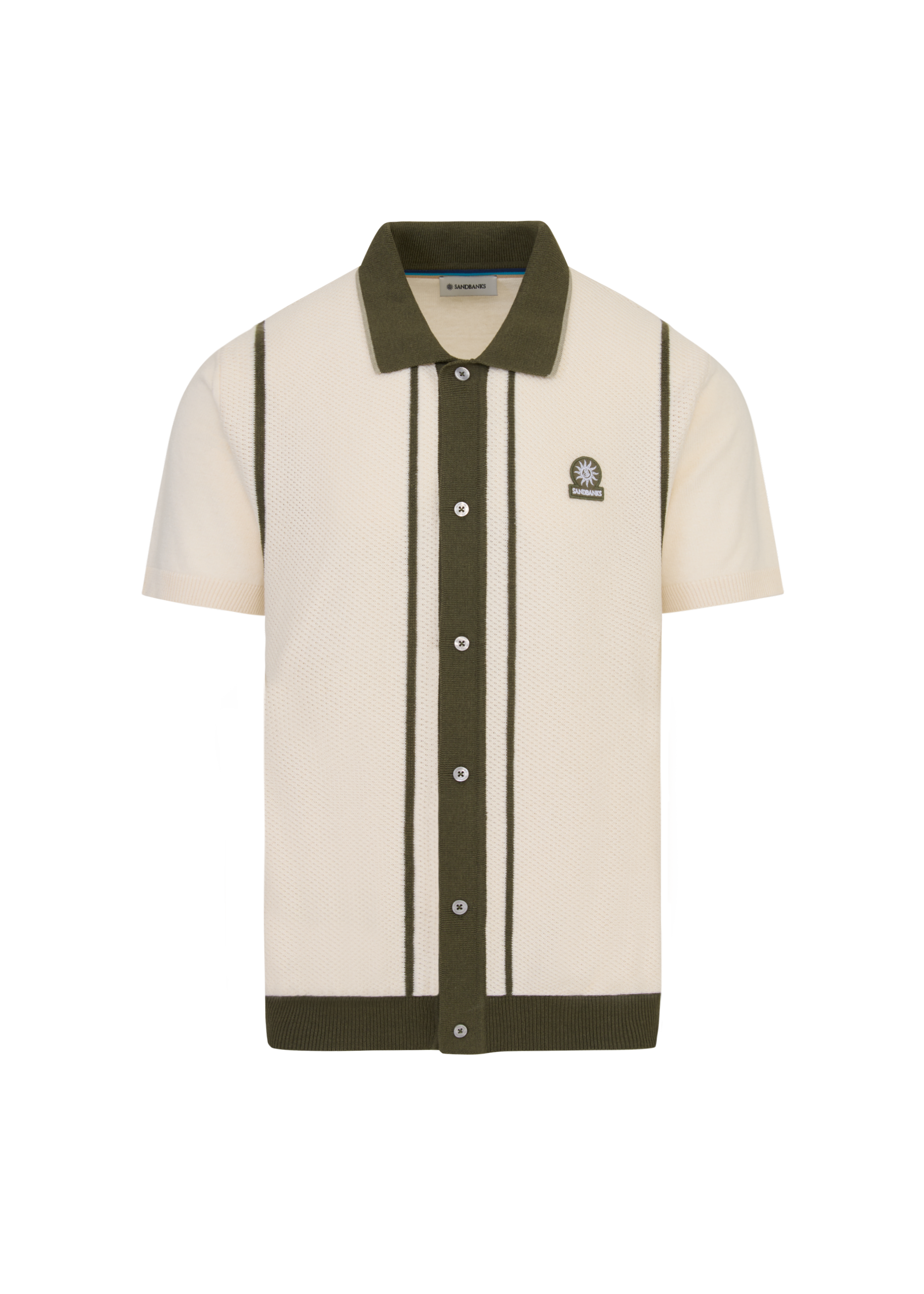 Button-Up Knitted Polo Shirt - Ecru/Olive