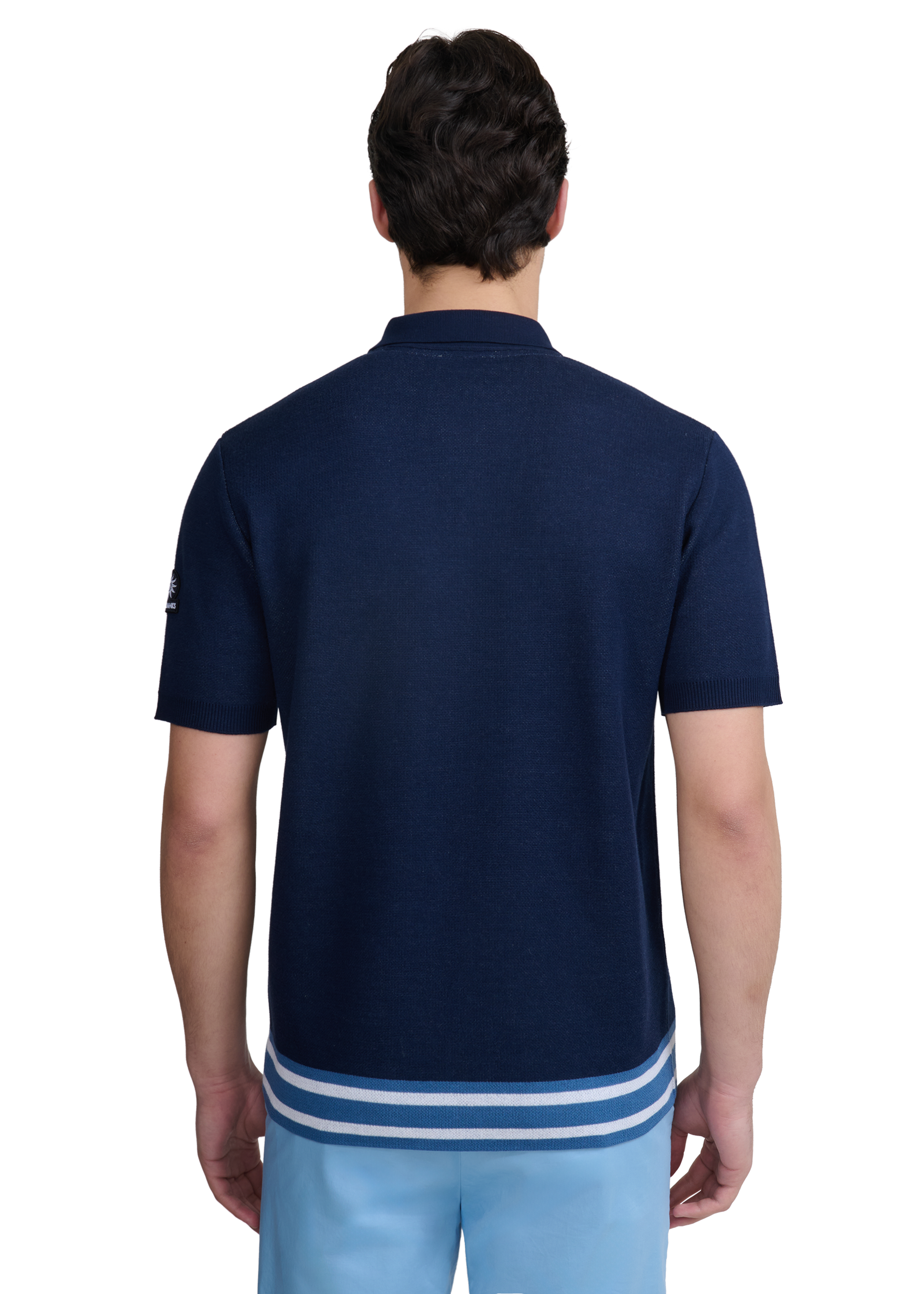 Stripe Zip Knitted Polo Shirt - Navy