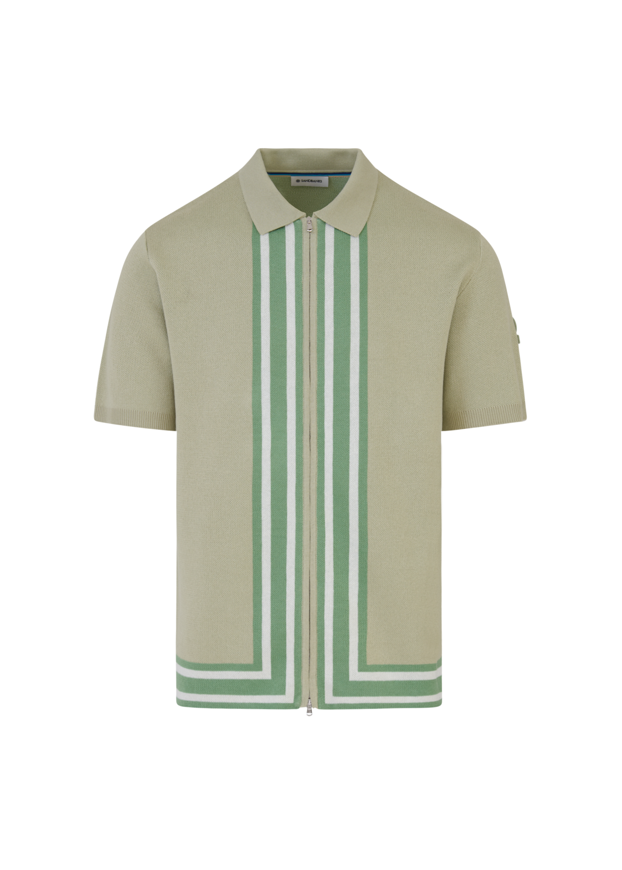 Stripe Zip Knitted Polo Shirt - Sage