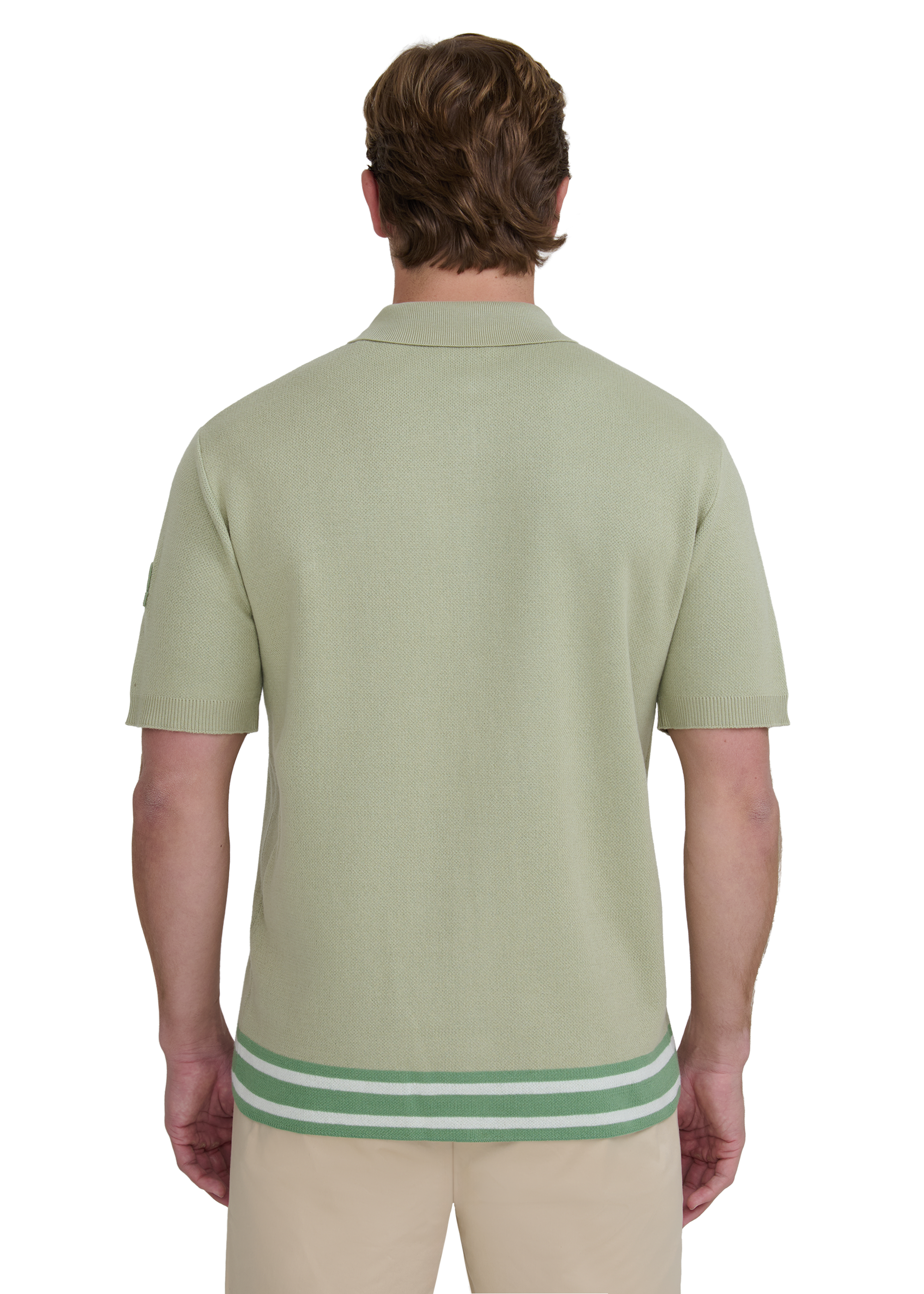 Stripe Zip Knitted Polo Shirt - Sage