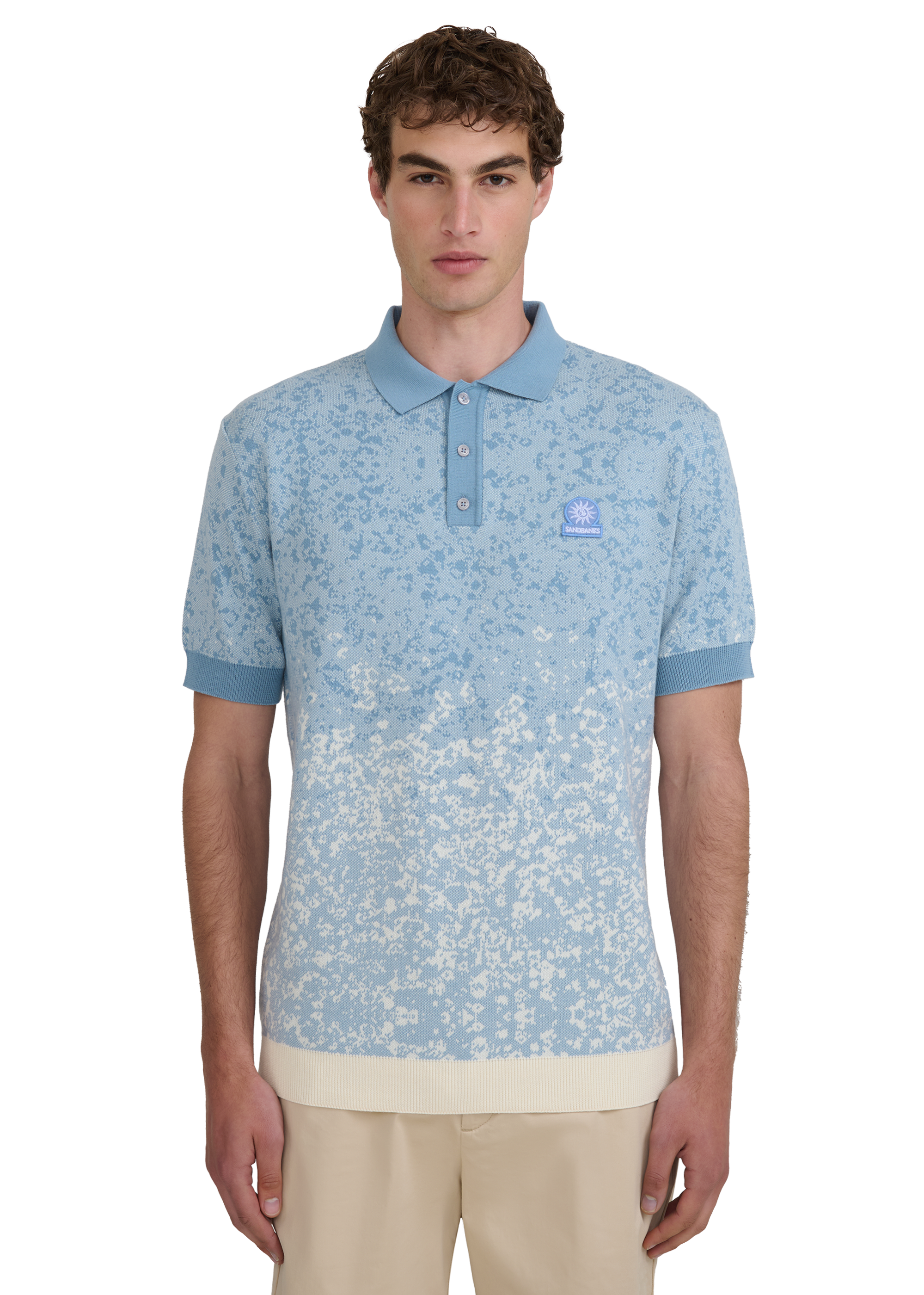 Gradient Knitted Rib Polo Shirt - Dusty Blue