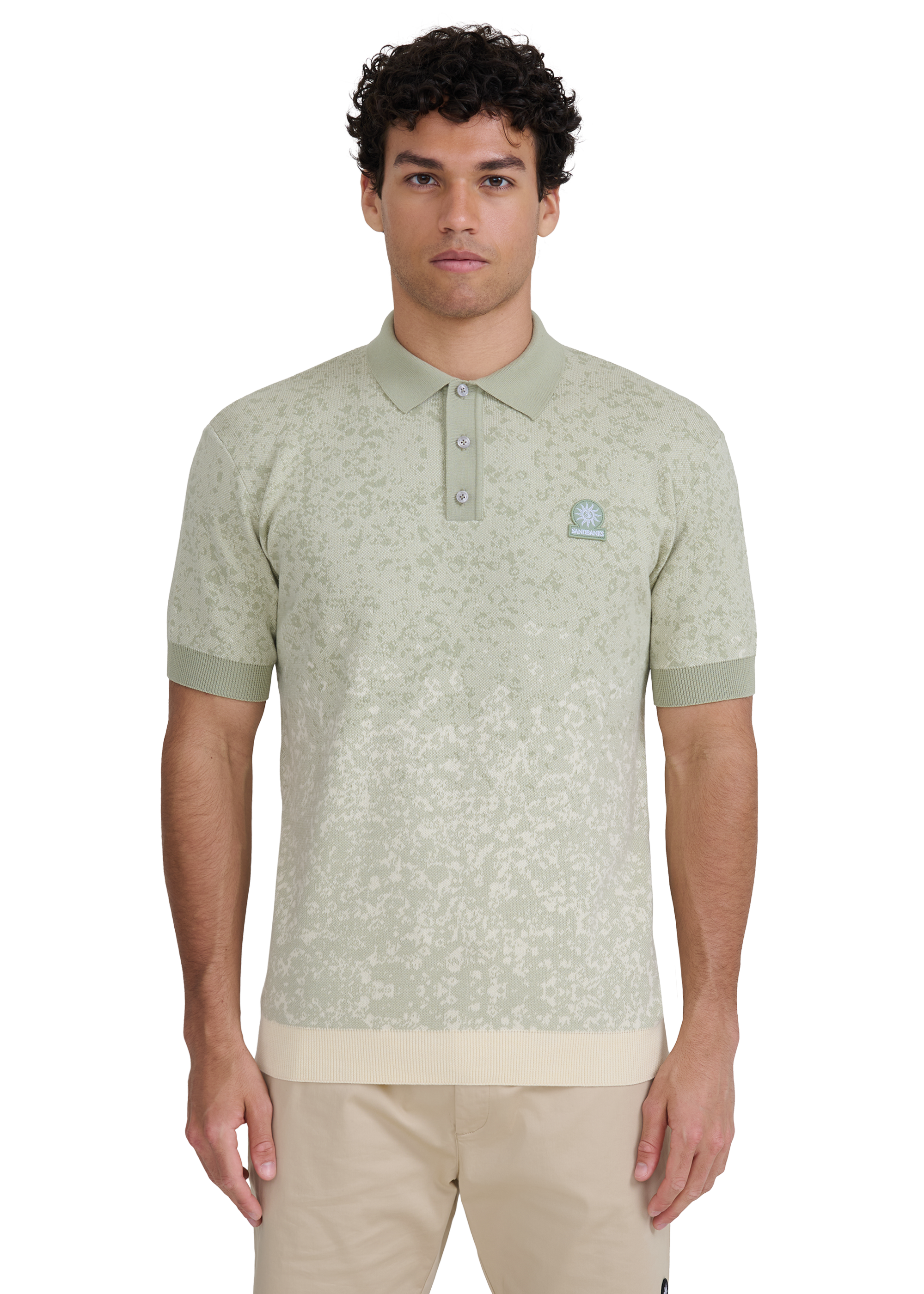 Gradient Knitted Rib Polo Shirt - Sage