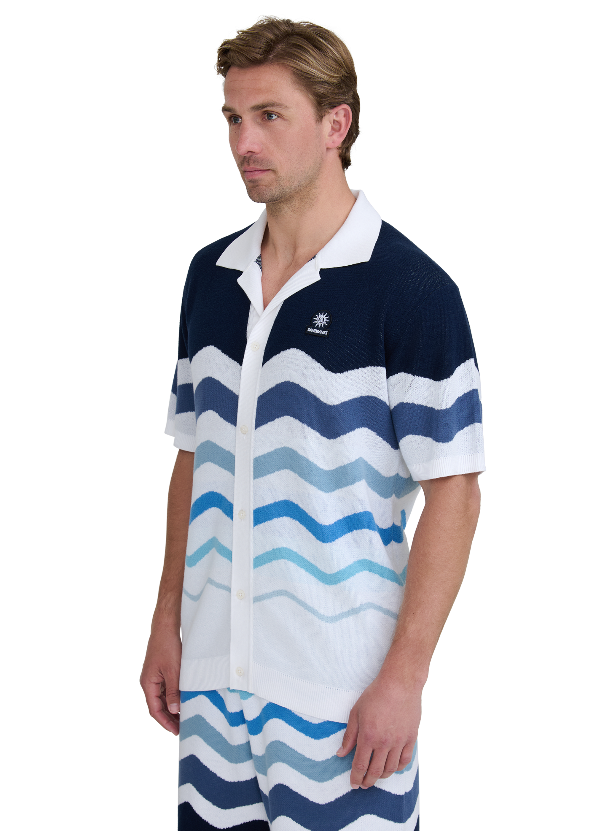 Gradient Wave Knitted Shirt - Blue
