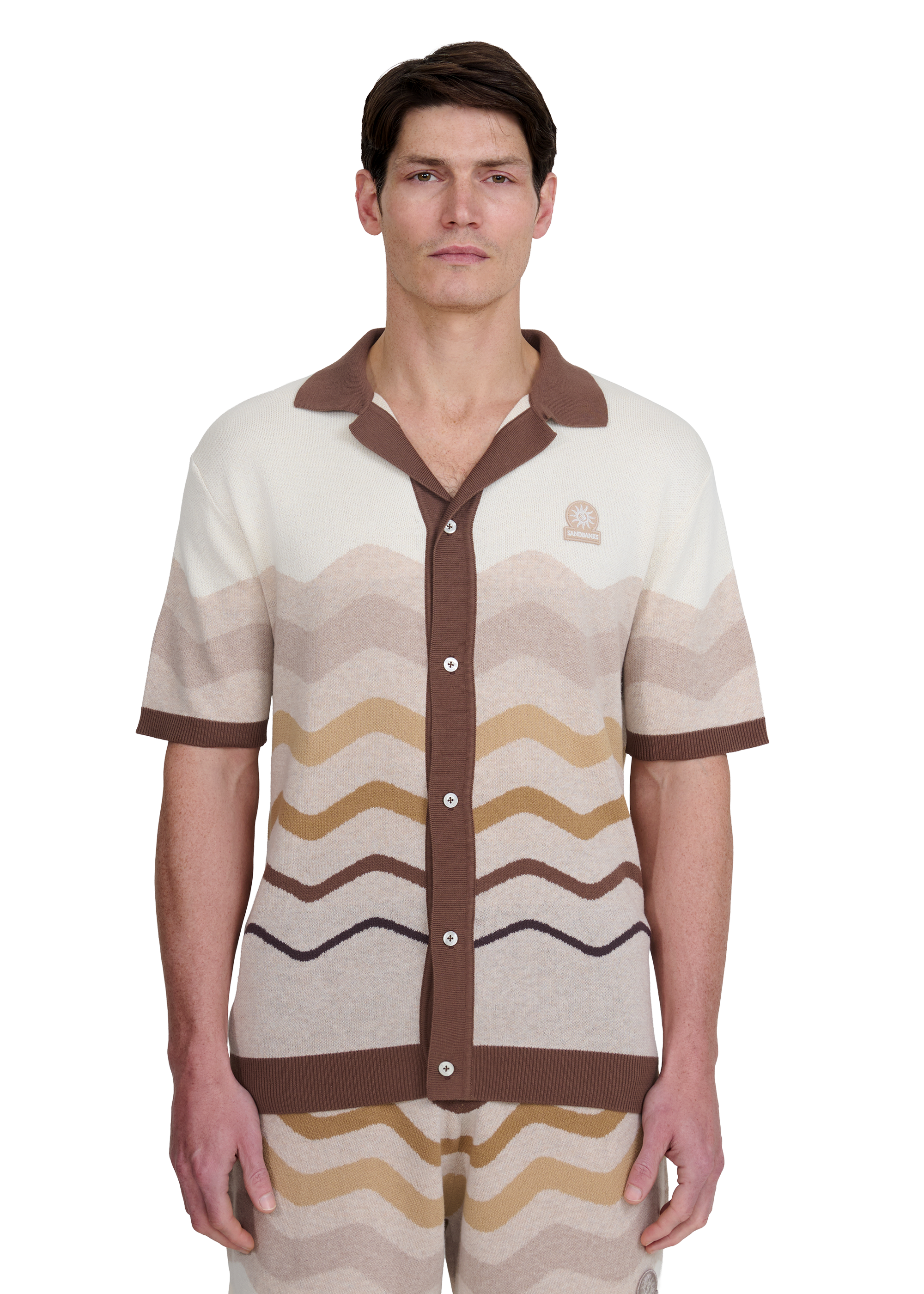 Gradient Wave Knitted Shirt - Stone