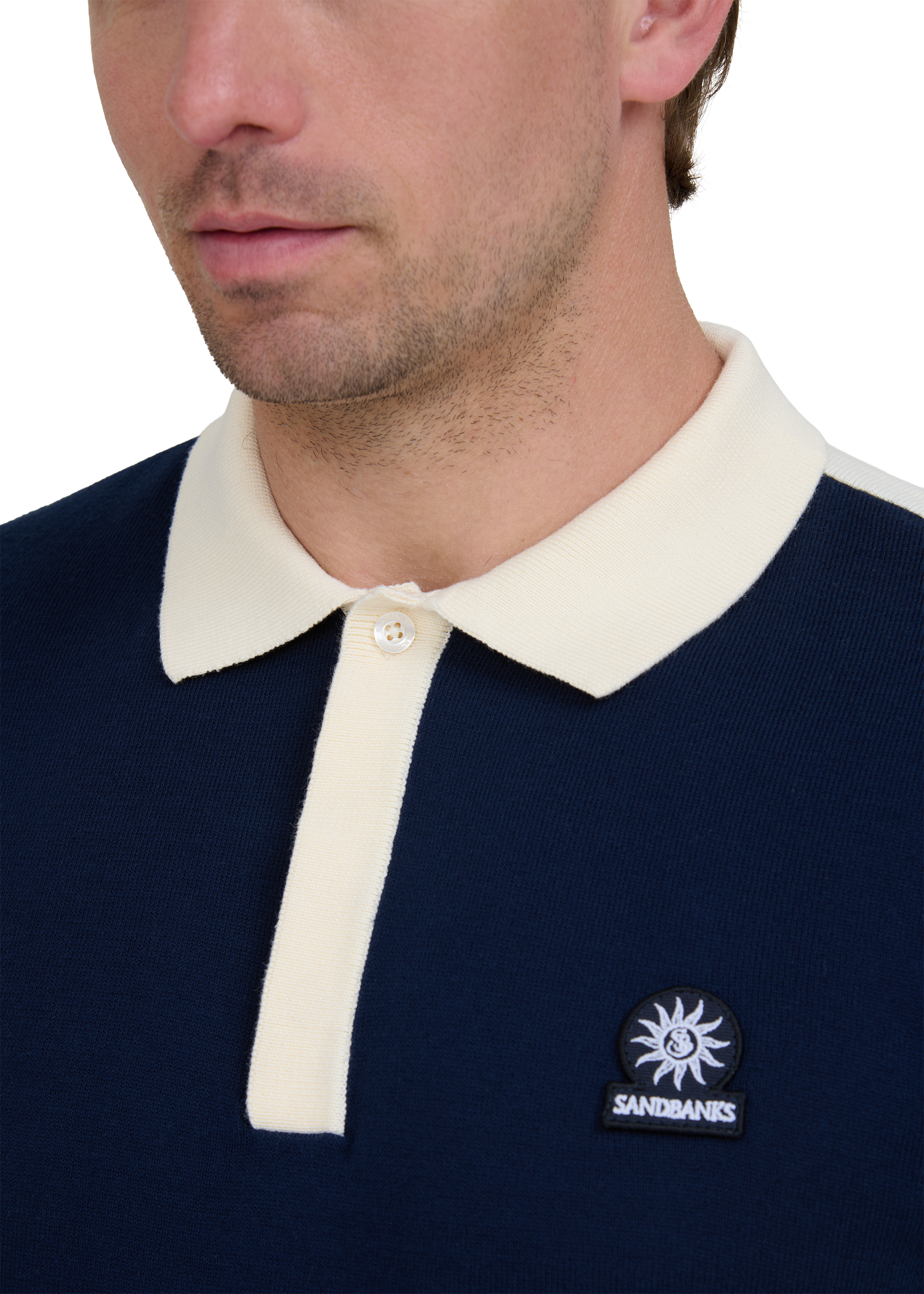 Colour Block Knitted Polo Shirt - Navy