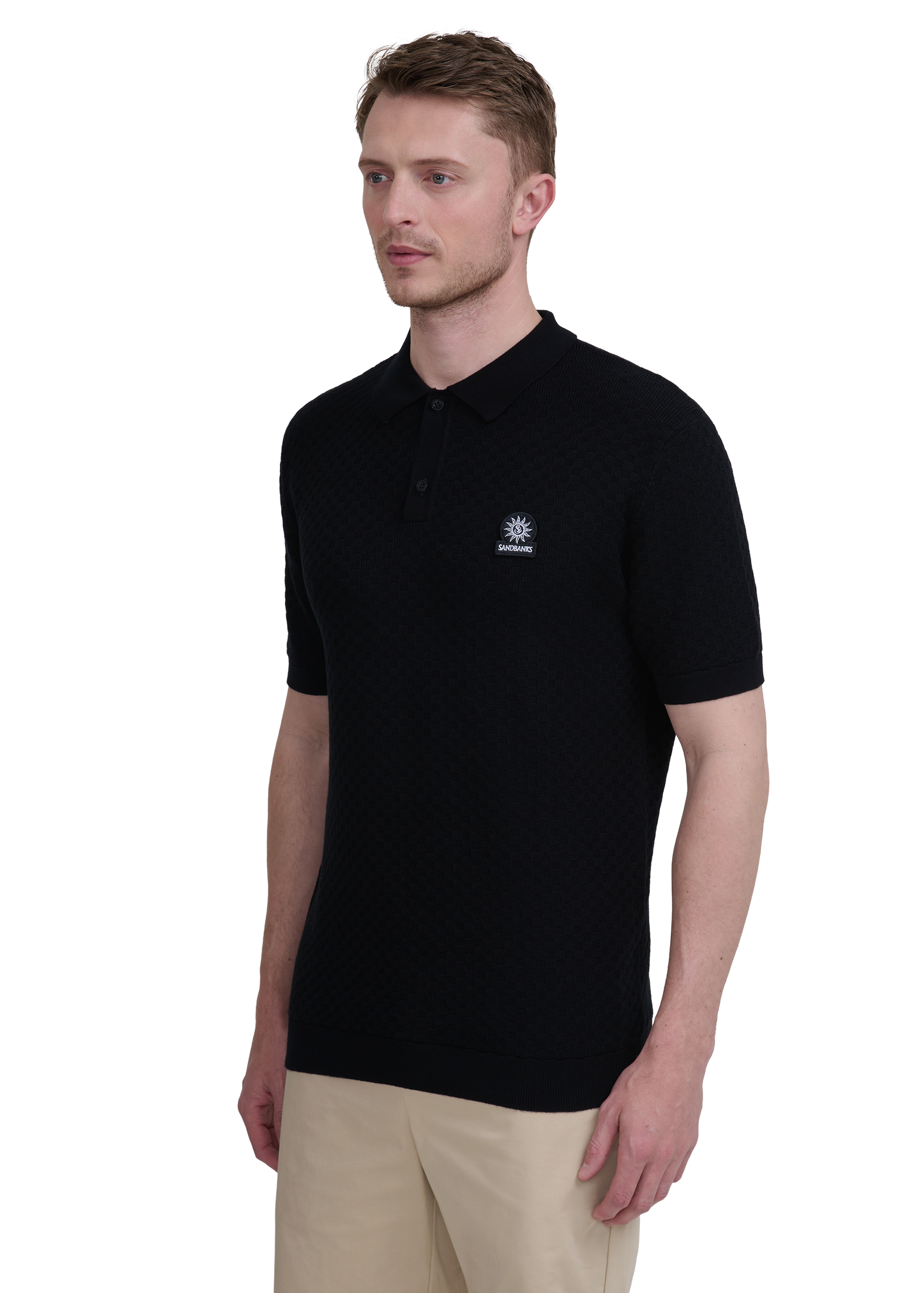 Crosshatch Knitted Polo Shirt - Black