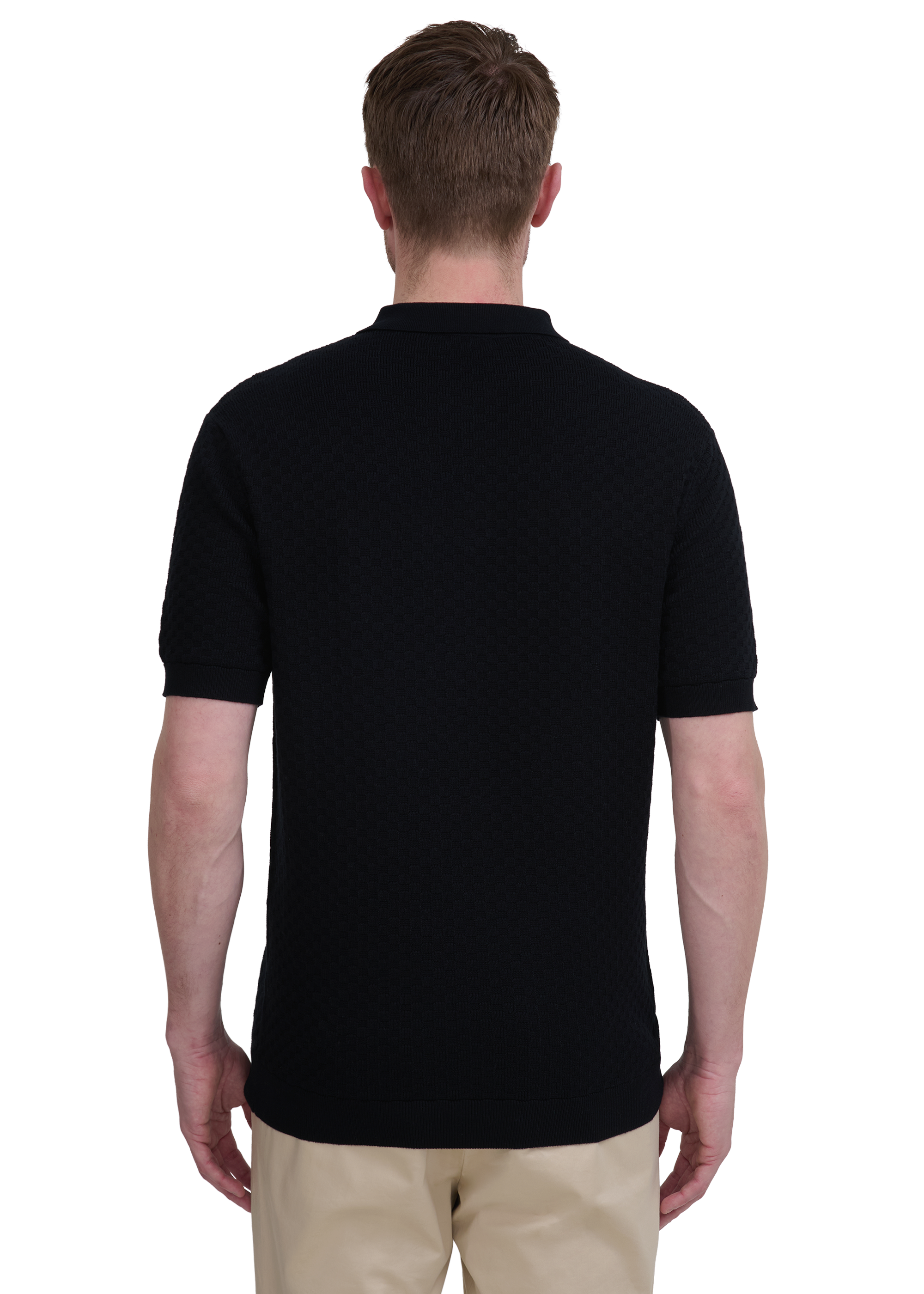 Crosshatch Knitted Polo Shirt - Black