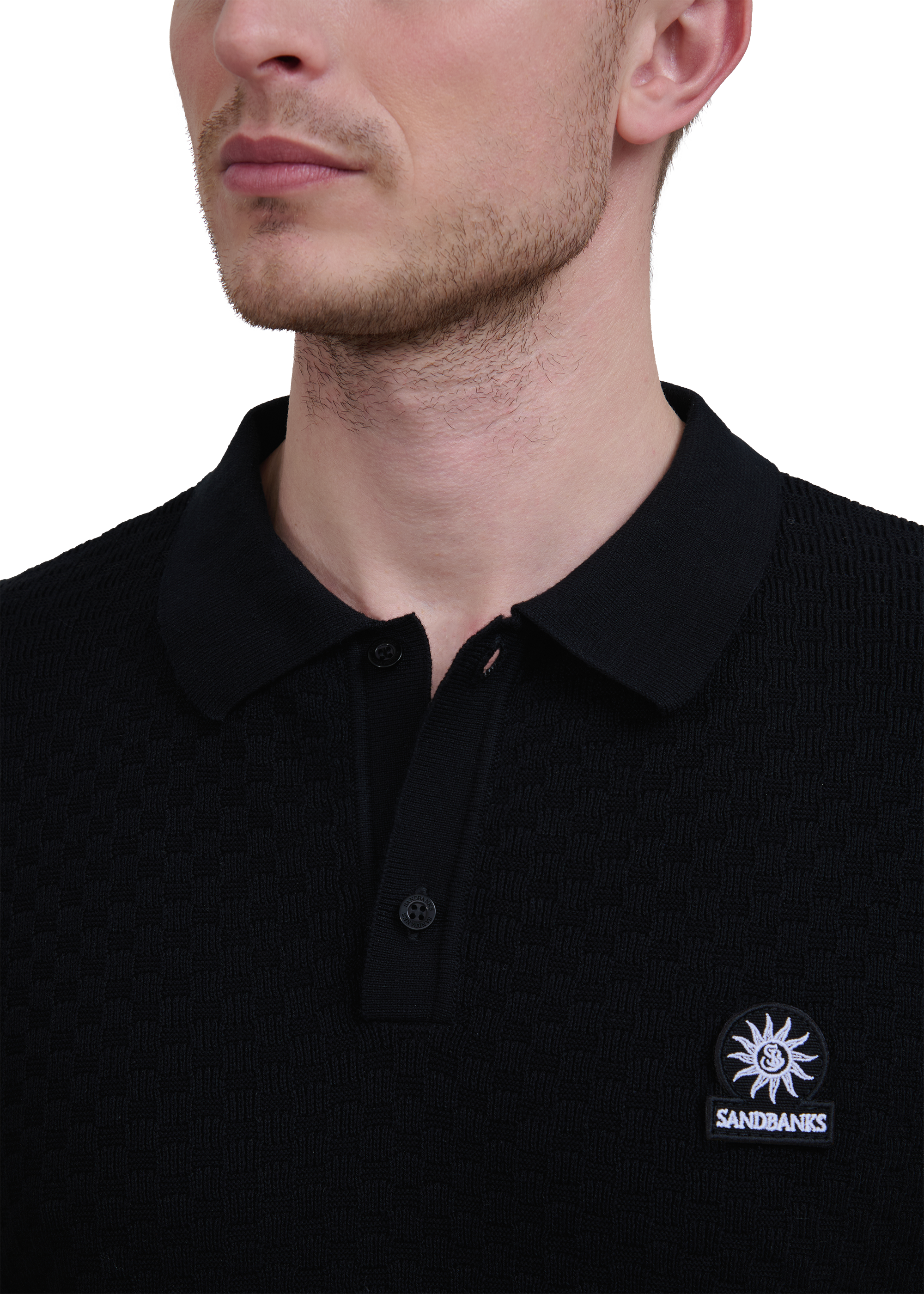 Crosshatch Knitted Polo Shirt - Black