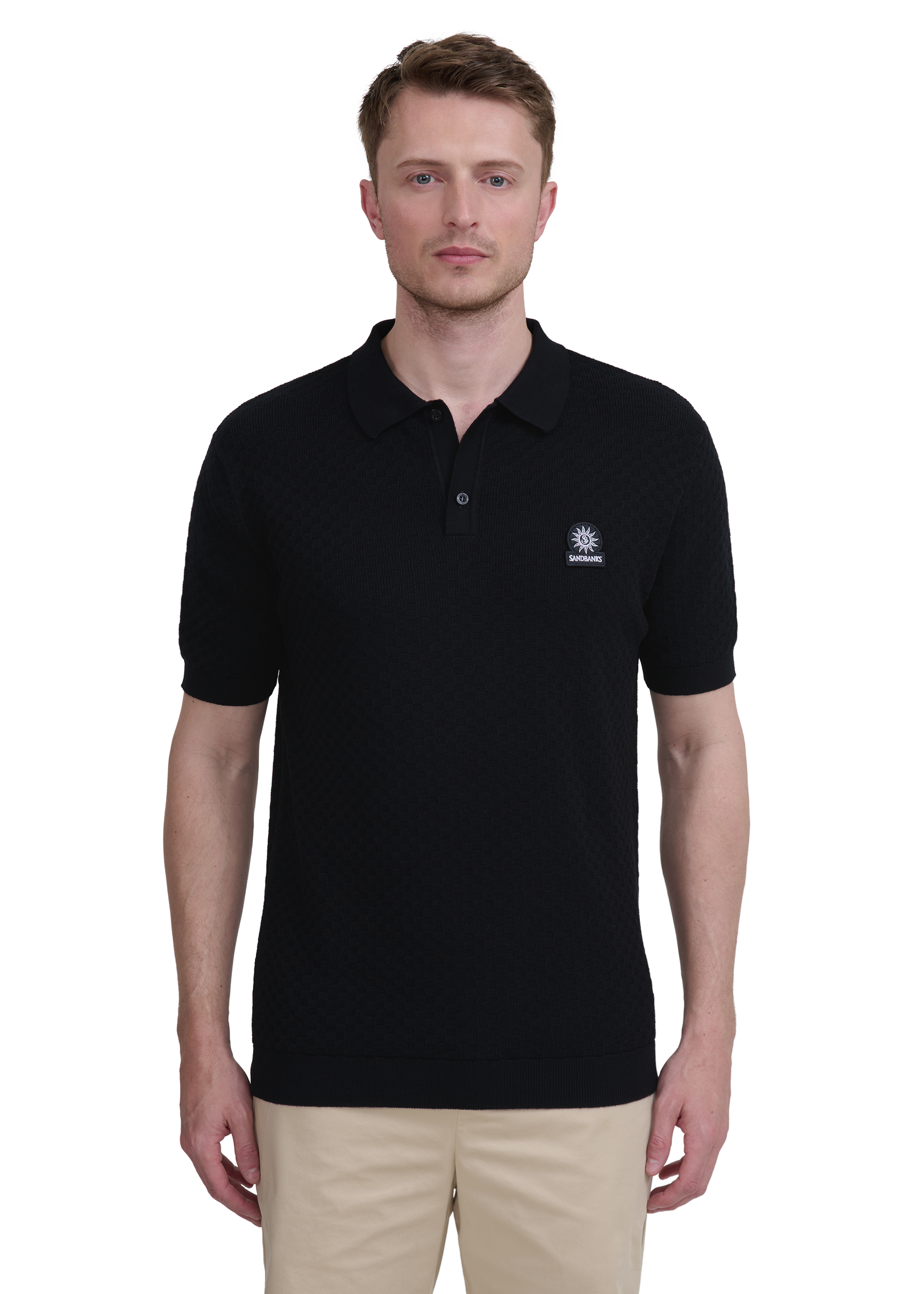 Crosshatch Knitted Polo Shirt - Black