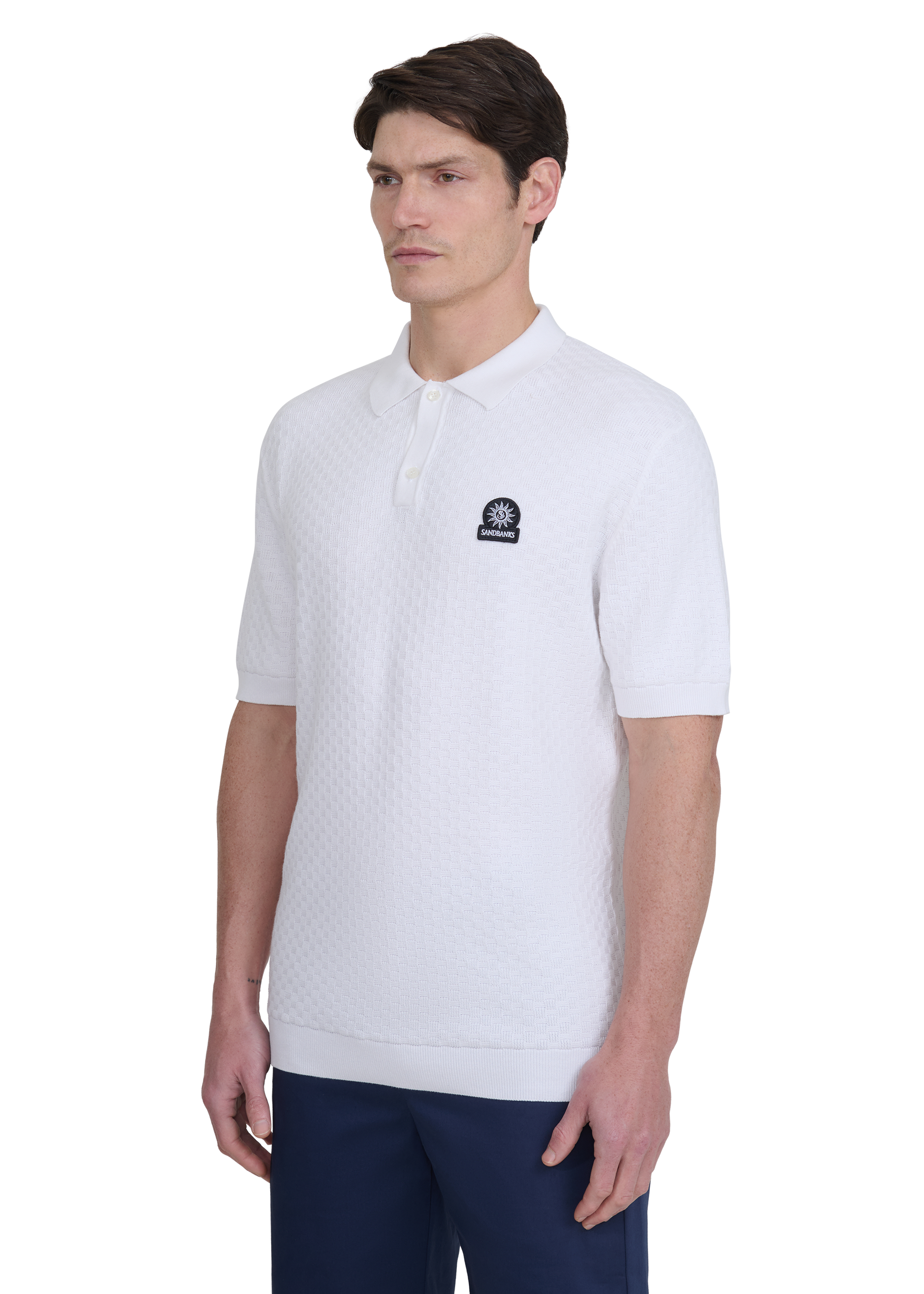 Crosshatch Knitted Polo Shirt - White