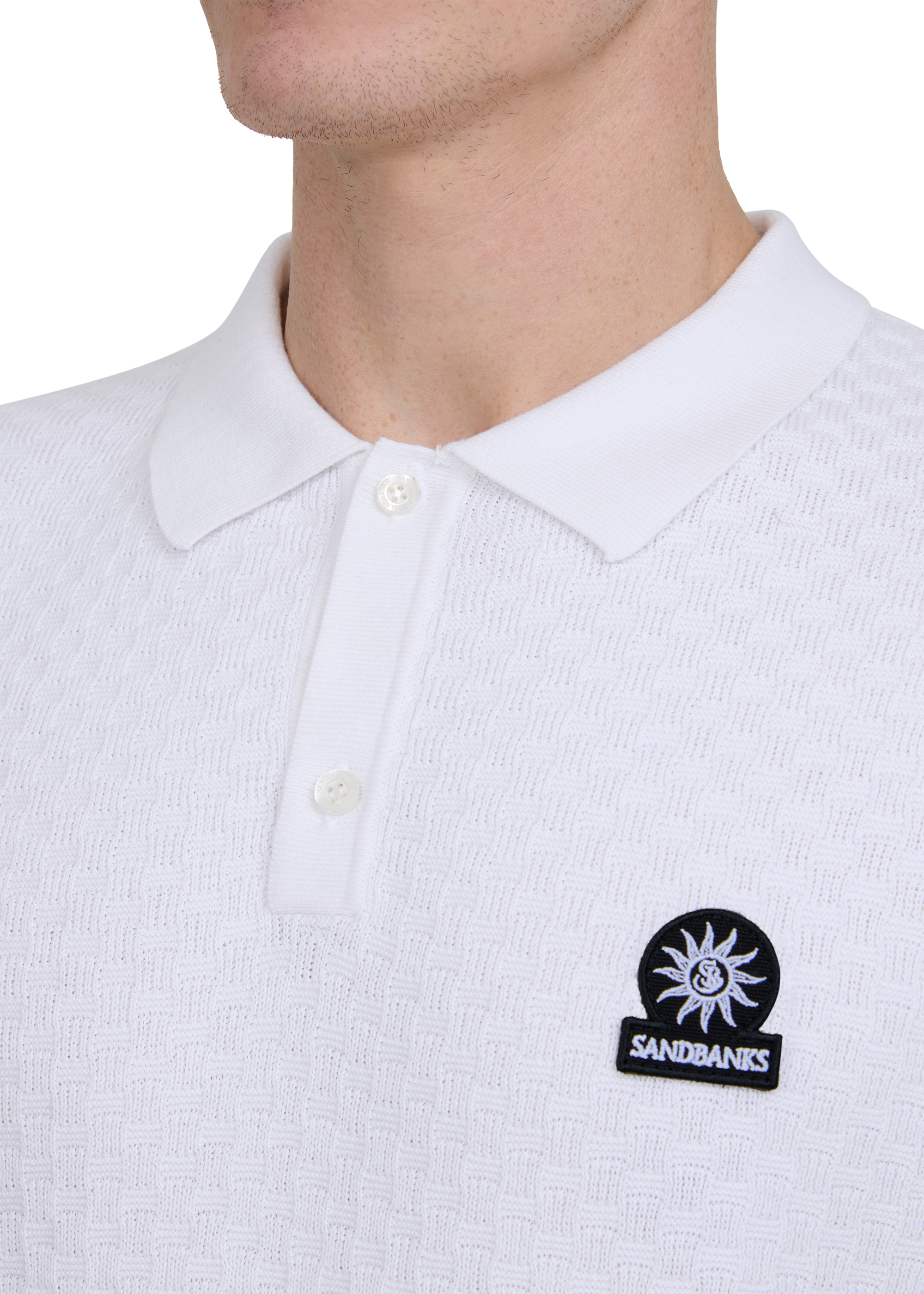 Crosshatch Knitted Polo Shirt - White