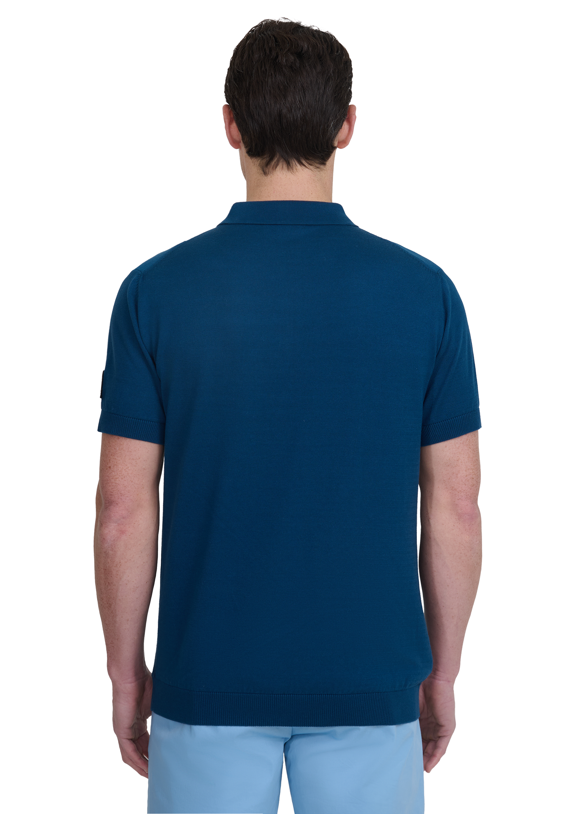 Vertical Stripe Zip Polo Shirt - Navy