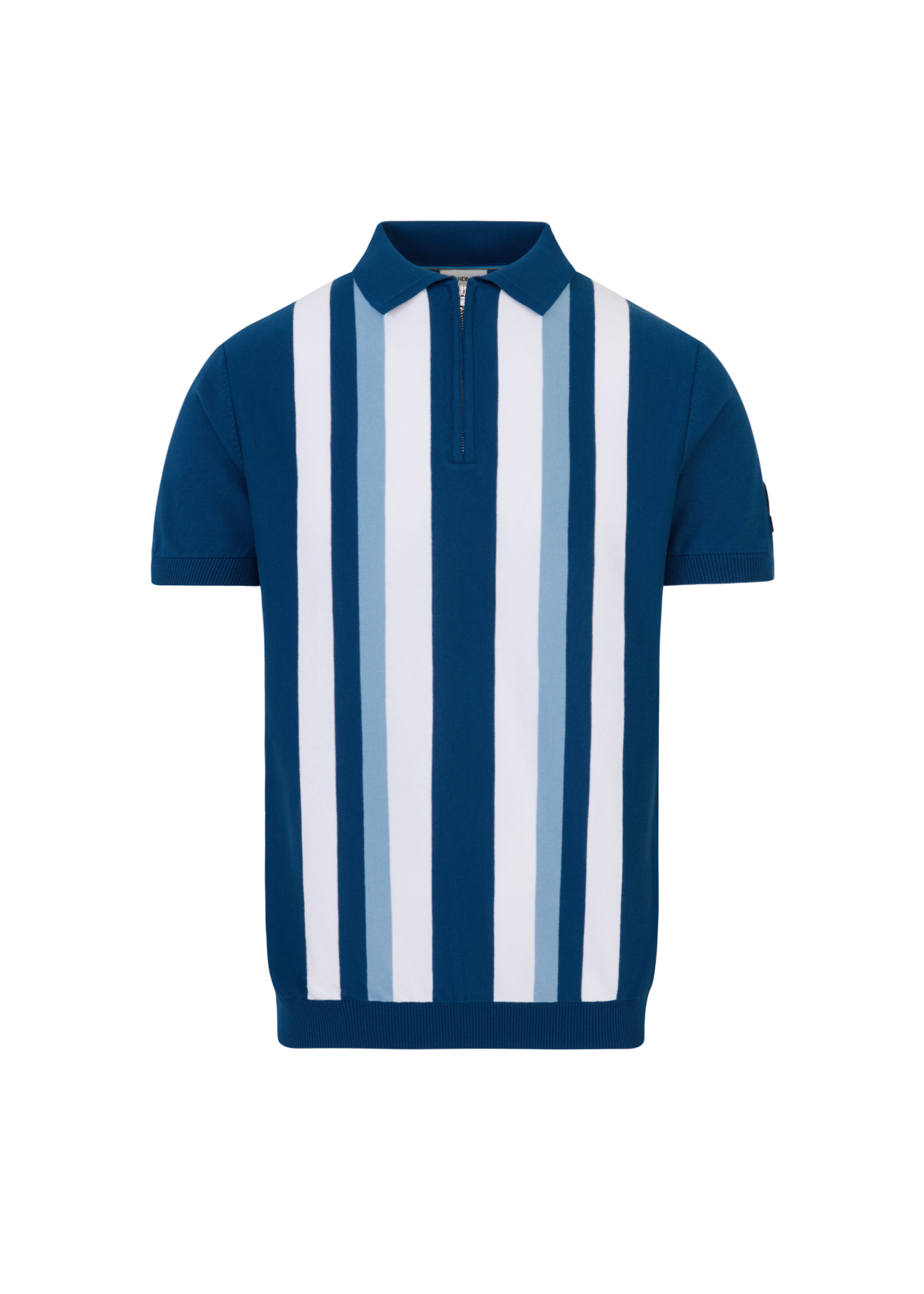 Vertical Stripe Zip Polo Shirt - Navy