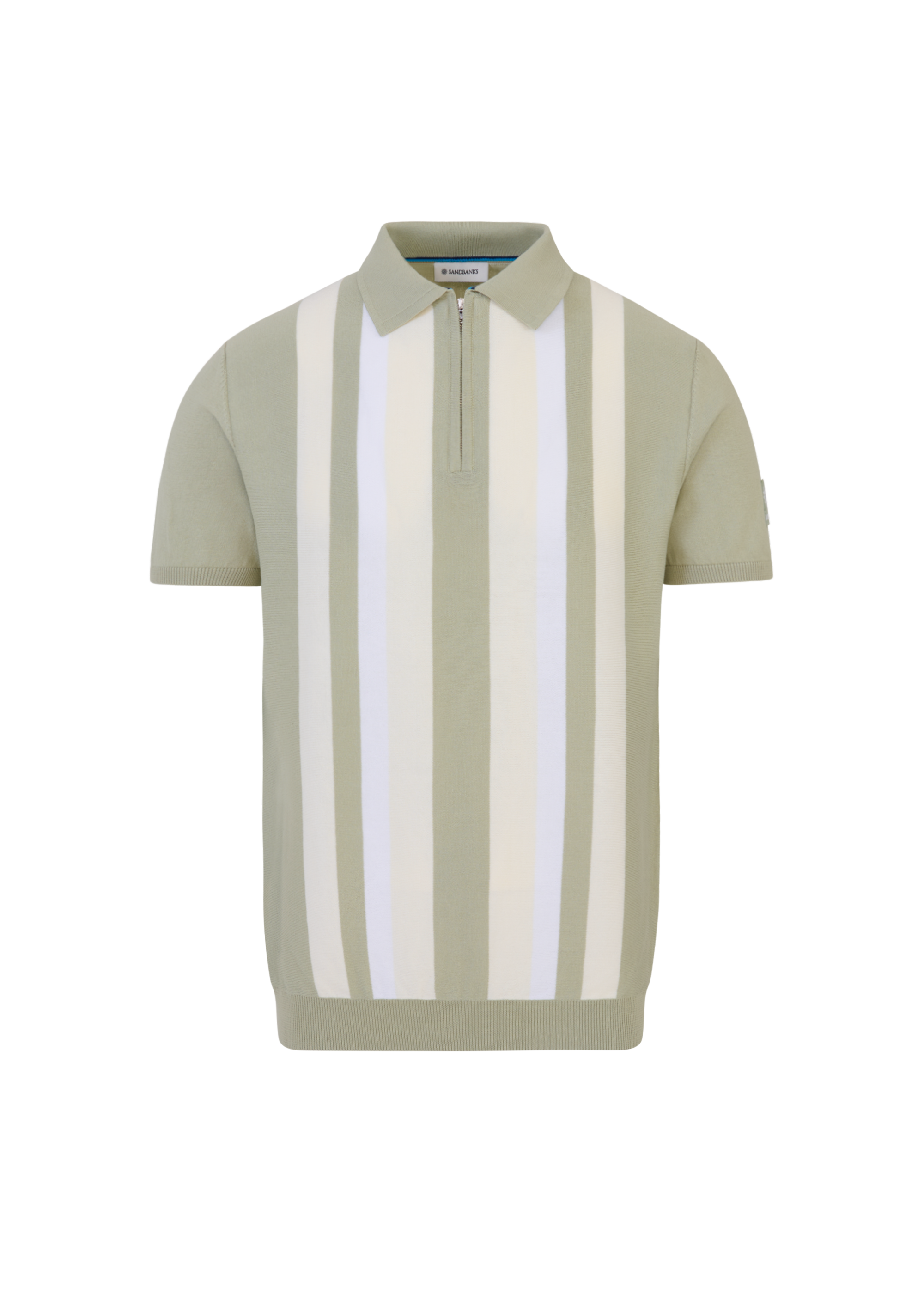 Vertical Stripe Zip Polo Shirt - Sage