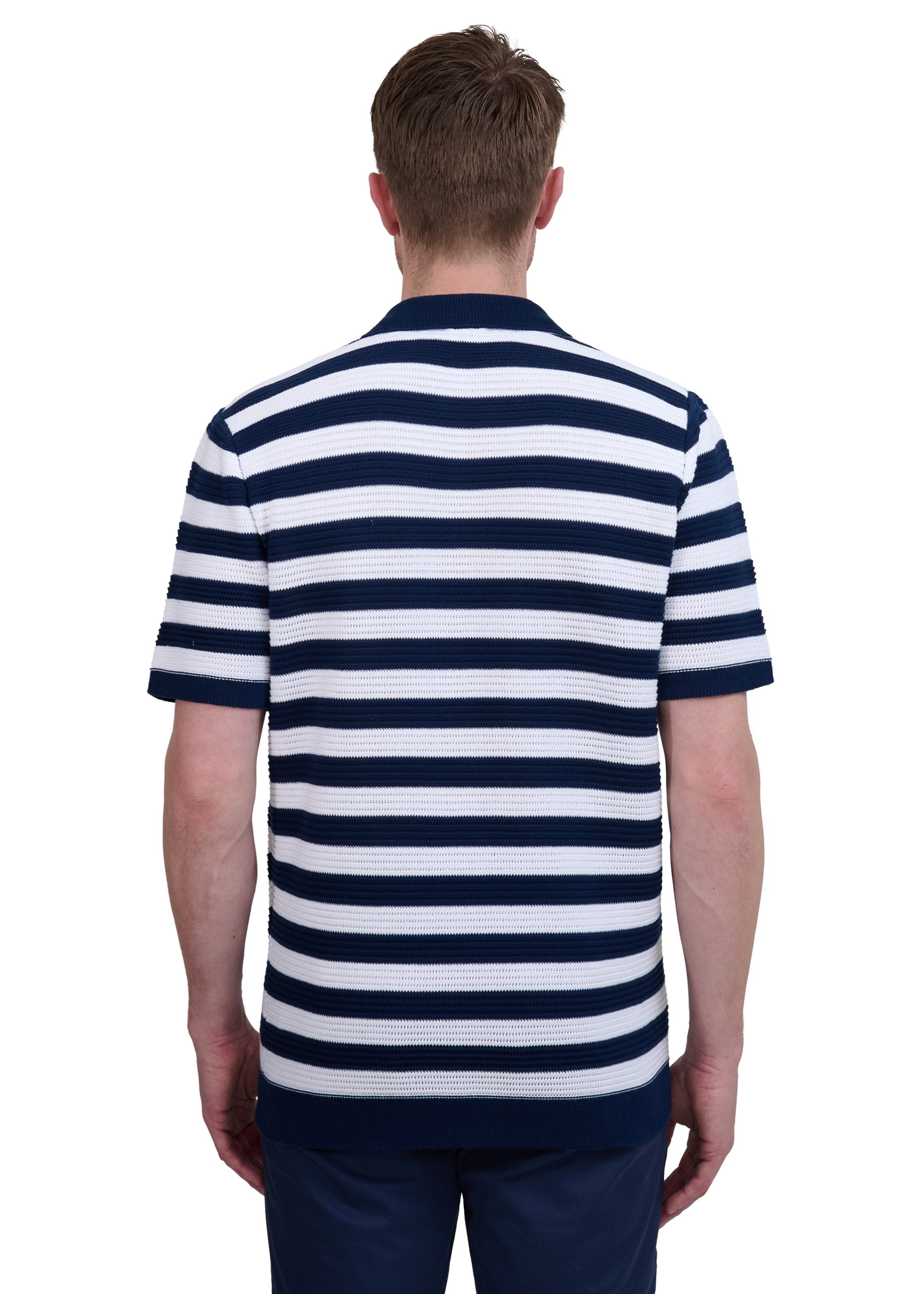 Stripe Texture Knitted Polo Shirt - Navy