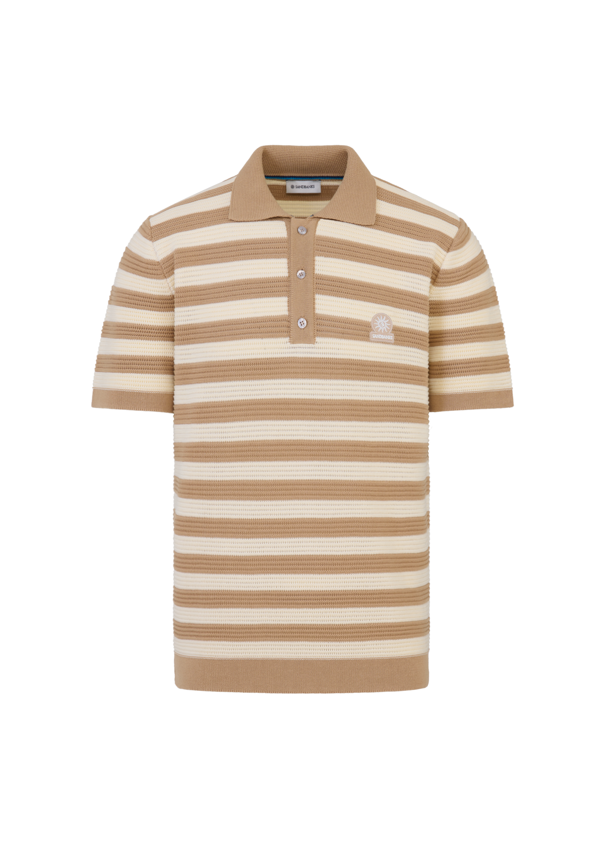 Stripe Texture Knitted Polo Shirt - Natural