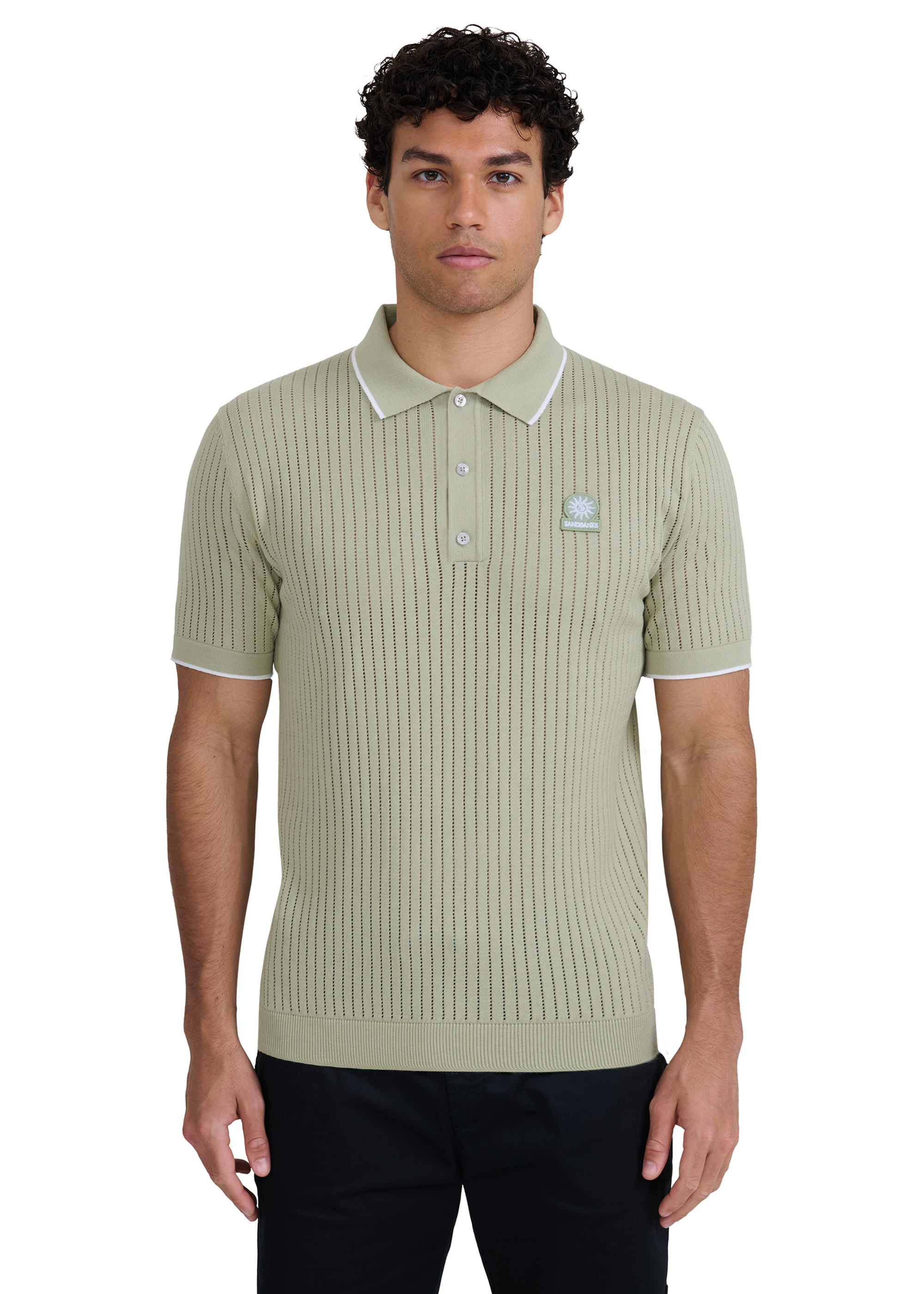 Pointelle Fine Knit Polo Shirt - Sage