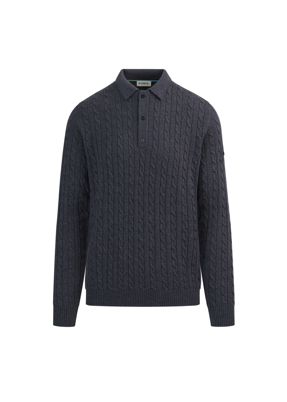 Merino Cable Knit Polo Shirt - Anthracite